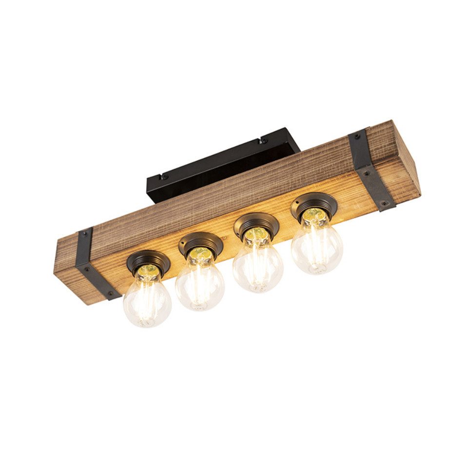 Qazqa Deckenleuchte Reena, Smarte Leuchte, LED wechselbar, Warmweiß, QAZQA Deckenleuchte, e27, Braun, Holz, Industrie