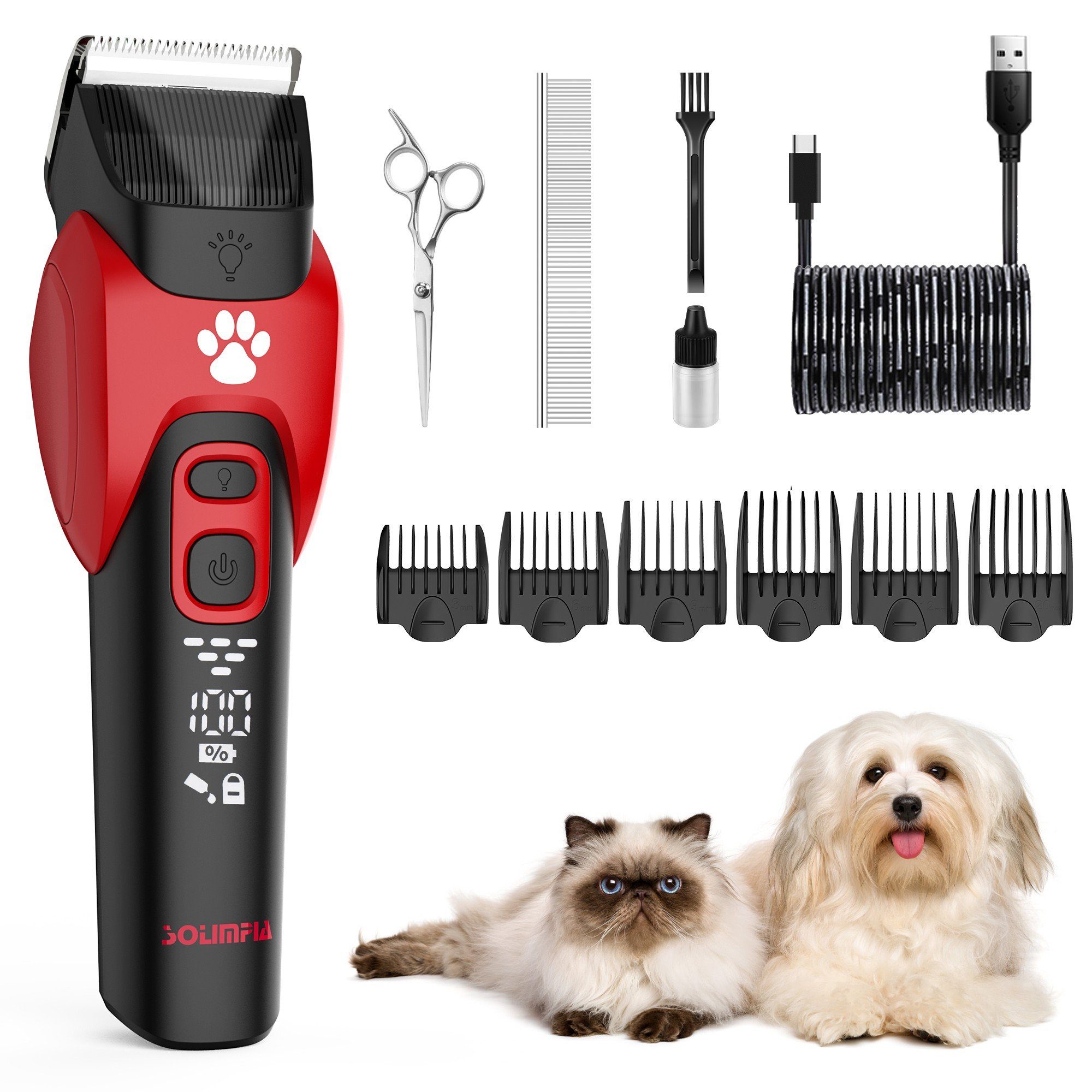 Scttomon Hundeschermaschine SK-1821, Mit Schere und Kamm, Profi Tierhaarschneider für Hund und Katze