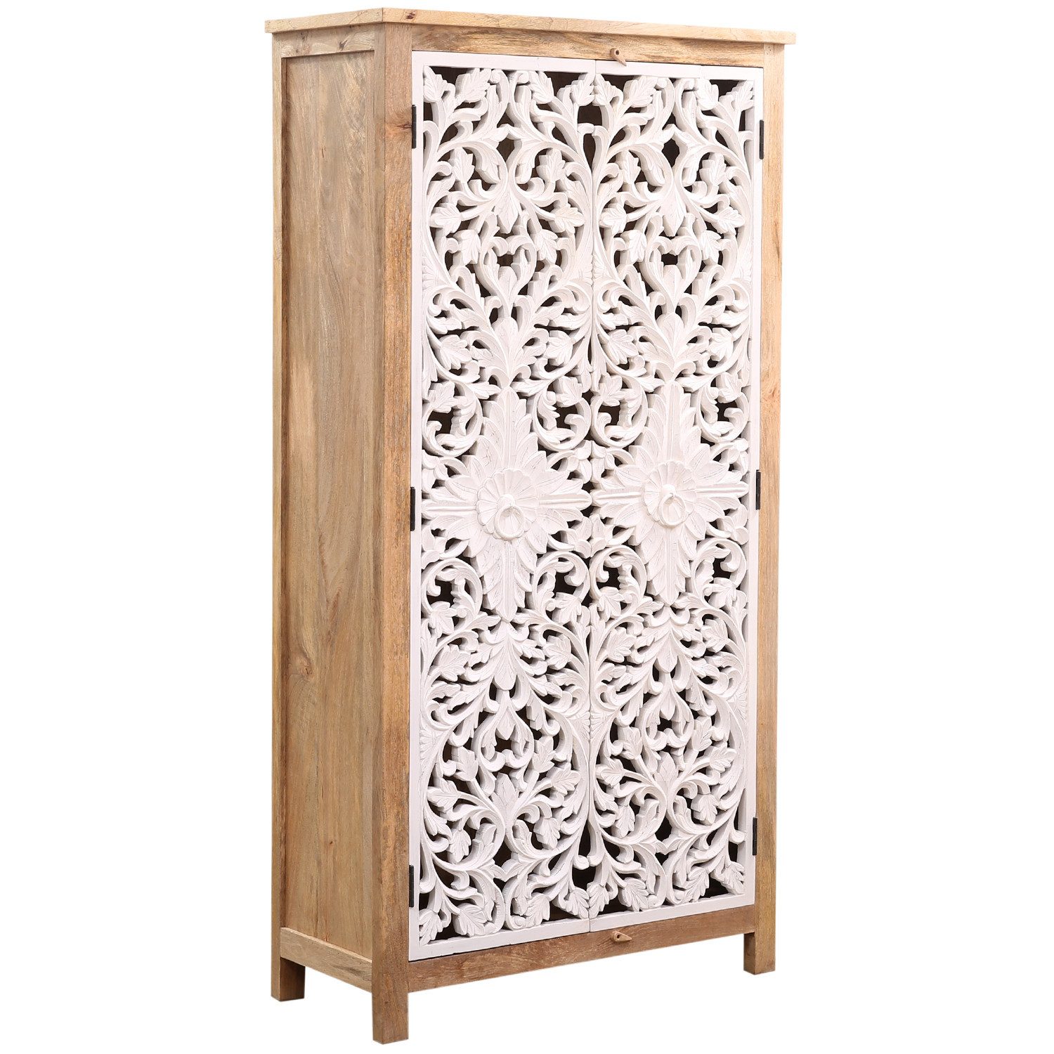 Marrakesch Orient & Mediterran Interior Highboard Boho Möbel Schrank Kleiderschrank Highboard aus Holz Braun Weiss Bulam (1 St), Handarbeit