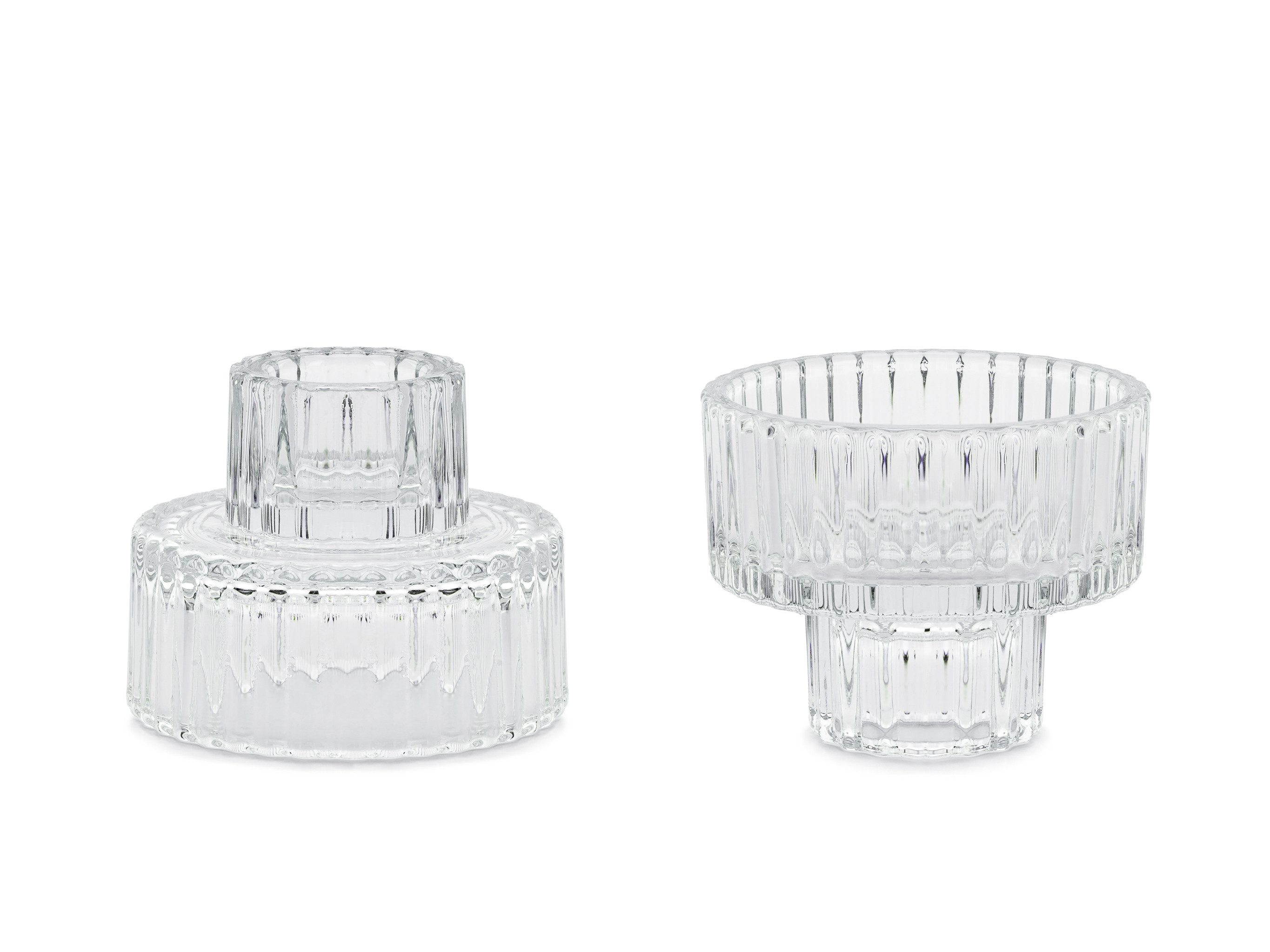 partydeco Teelichthalter, Kerzenhalter 4er Set 6,5x5,5cm Glas transparent 2-in-1 Design