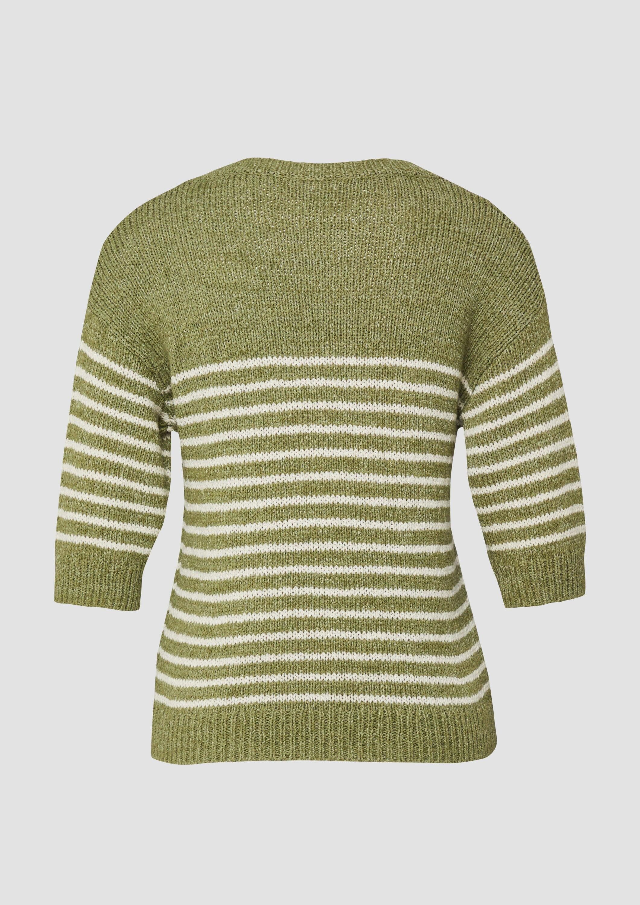 s.Oliver Kurzarmpullover Strickpullover Gestreifter Strickpullover mit 3/4-Arm