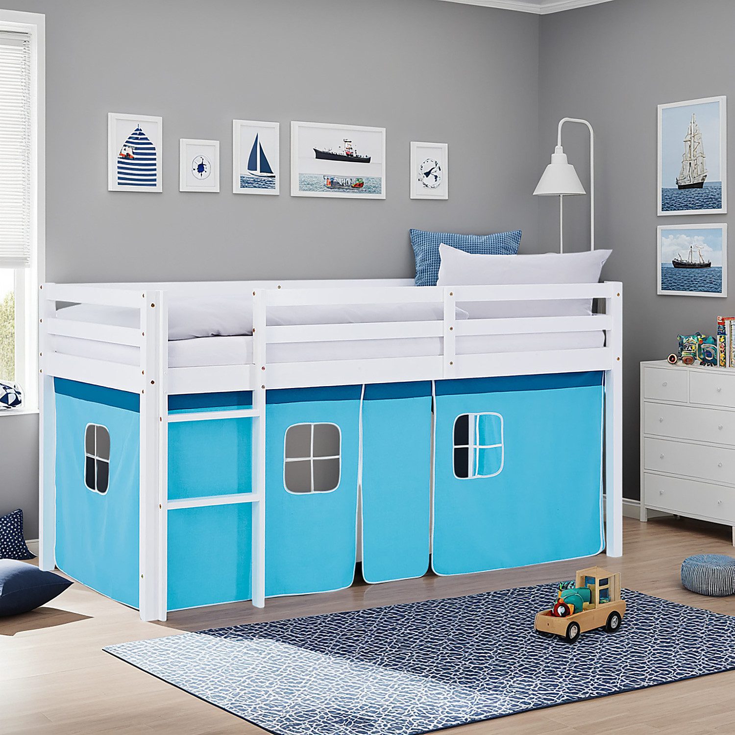 Homestyle4u Hochbett 90x200 Vorhang Kinderbett Holz günstig online kaufen