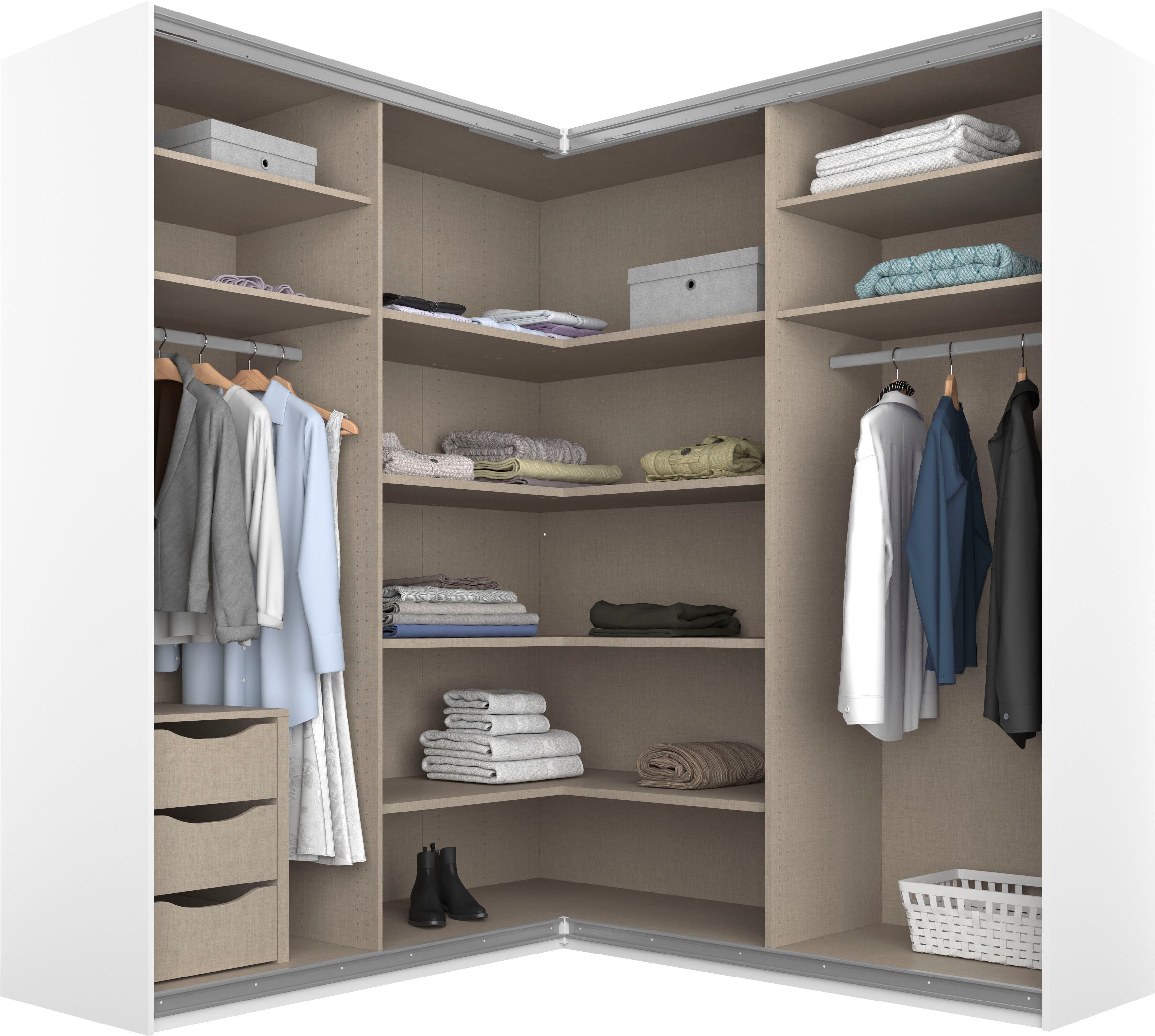 rauch Schwebetürenschrank Kleiderschrank Garderobe Eckkleiderschrank QUADRA mit edler Glasfront (Maß 181x187 cm, Höhen 210/229 cm, inkl. Soft-Close-Funktion) extra großer Eckschrank inkl. Schubladeneinsatz MADE IN GERMANY