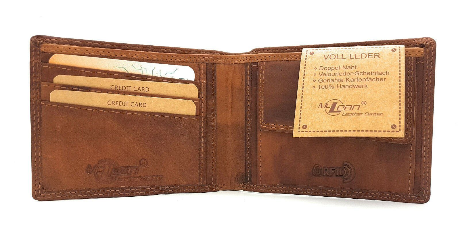 McLean Büffel echt Geldbörse Leder Schutz, mit RFID flach, Portemonnaie Voll-Leder