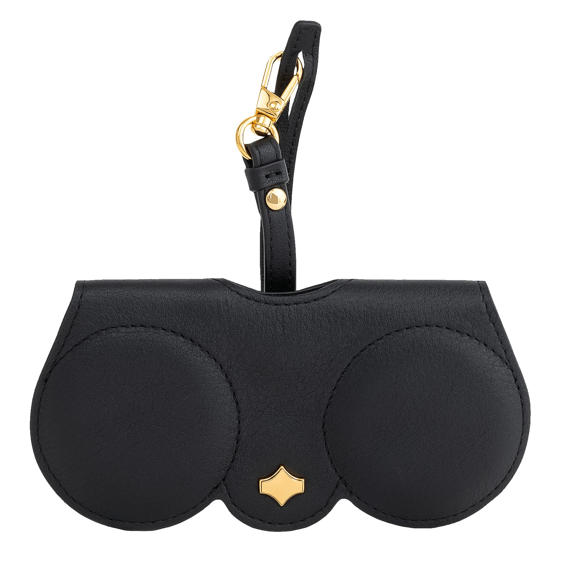 ANY DI Brillenetui ANY DI MUNICH Brillenetui SunCover aus Leder, Schwarz/Gold, Band mit Karabiner, 24 Karat Vergoldung