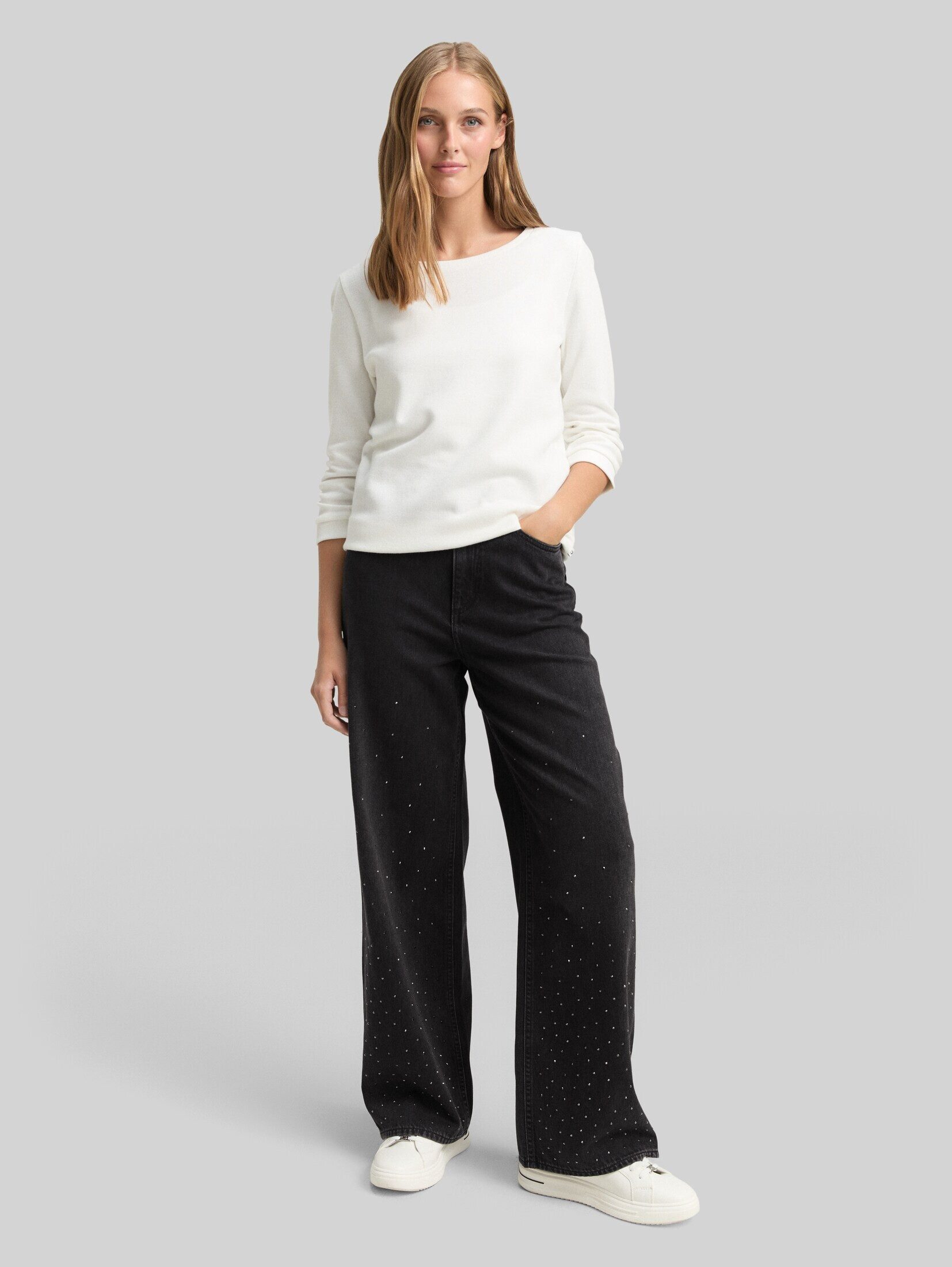 TOM TAILOR Denim Weite Jeans Jeanshosen TTLINOU WIDE Jeans mit Strasssteinen