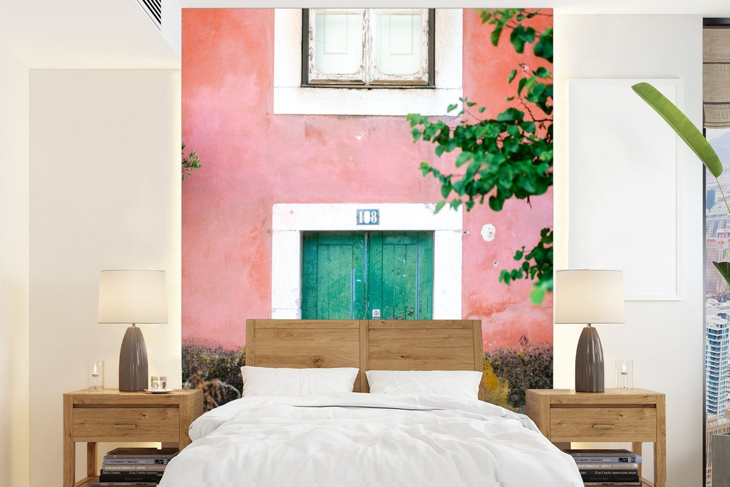 MuchoWow Fototapete Tür - Grün - Rosa - Farbe, Matt, bedruckt, (4 St), Montagefertig Vinyl Tapete für Wohnzimmer, Wandtapete
