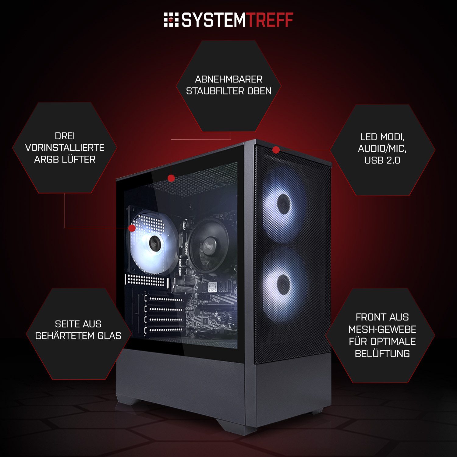 SYSTEMTREFF AMD Ryzen 5 PRO 5655G mit Radeon RX Vega 7 PC (AMD 5655G 5655G, RX Vega 7, 16 GB RAM, 500 GB SSD, Luftkühlung) – Bild 3 von 5