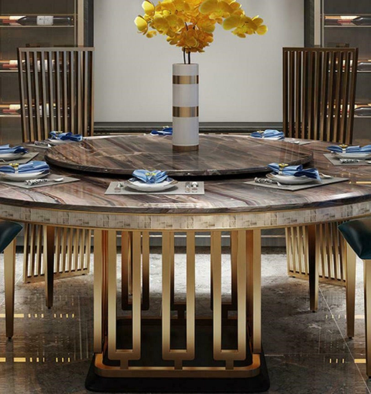 Runde Tische Luxus Design JVmoebel Runder Tisch Esstisch, Edelstahl Braun Möbel