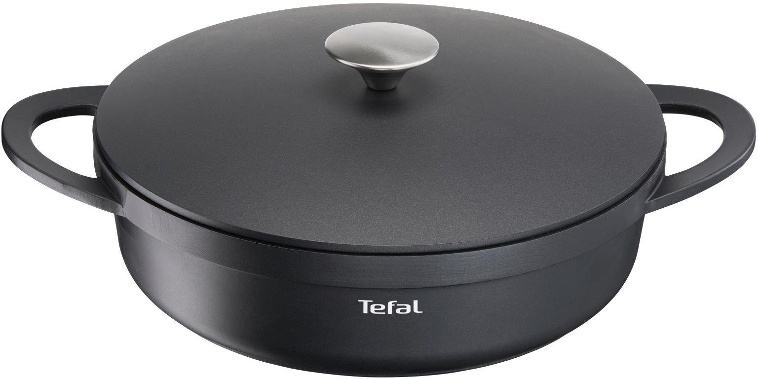 Tefal Servierpfanne Trattoria Schmorpfanne 28 cm hoher Rand, Pfanne Induktion, Aluminiumguss (1-tlg), Antihaftversiegelung, mit Deckel, für alle Herdarten geeignet