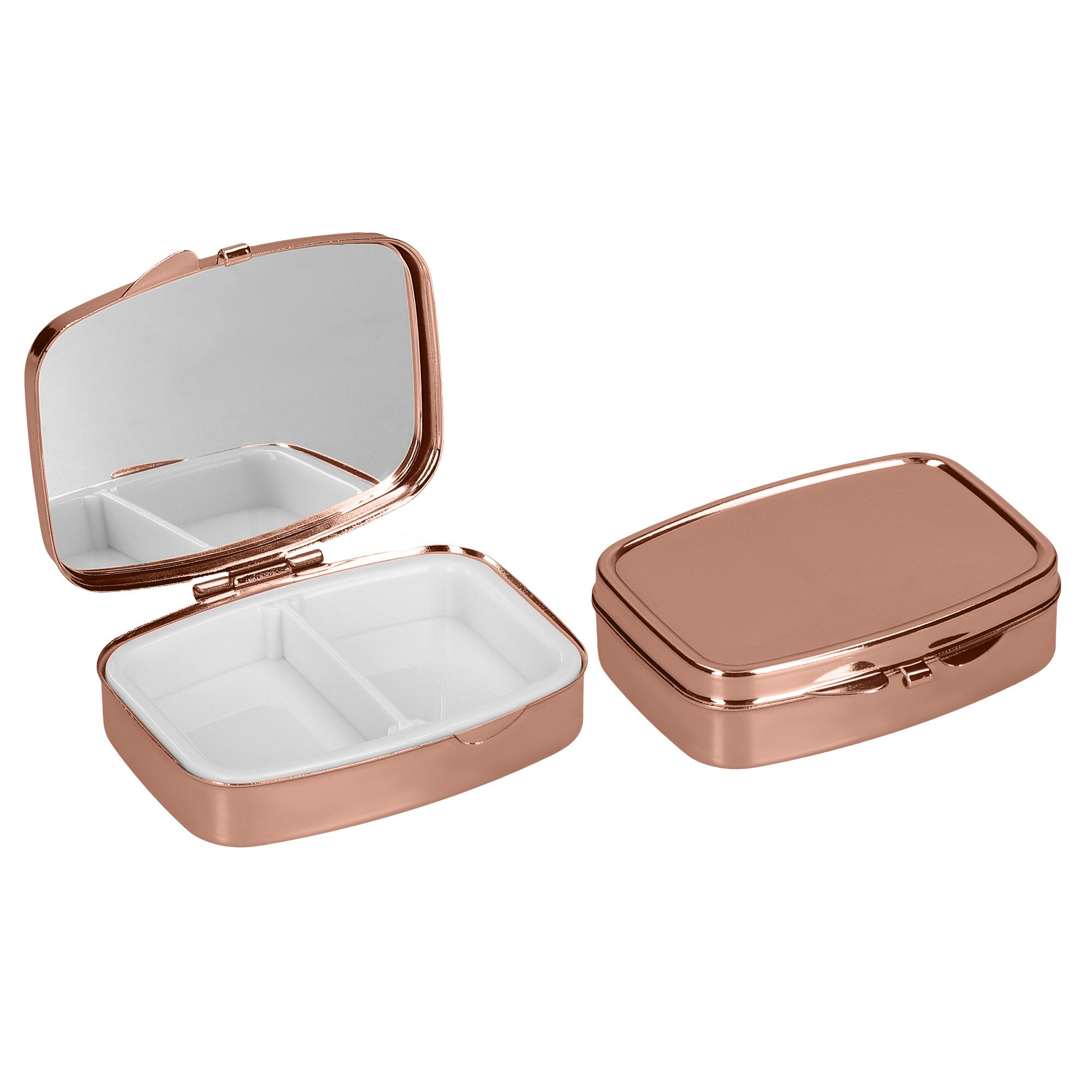 kwmobile Pillendose 2x Edelstahl Tablettenbox mit 2 Fächern - 5,5 x 4 x 1,5cm (2 St), Pillendose klein Tablettendose Tragbare Pillenbox Medikamentenbox Dose