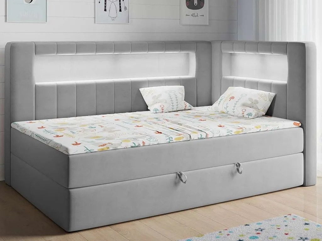 DB-Möbel Kinderbett JUNIOR-BETT Kinderbett mit LED, Matratze Weicher Samtstoff und Topper