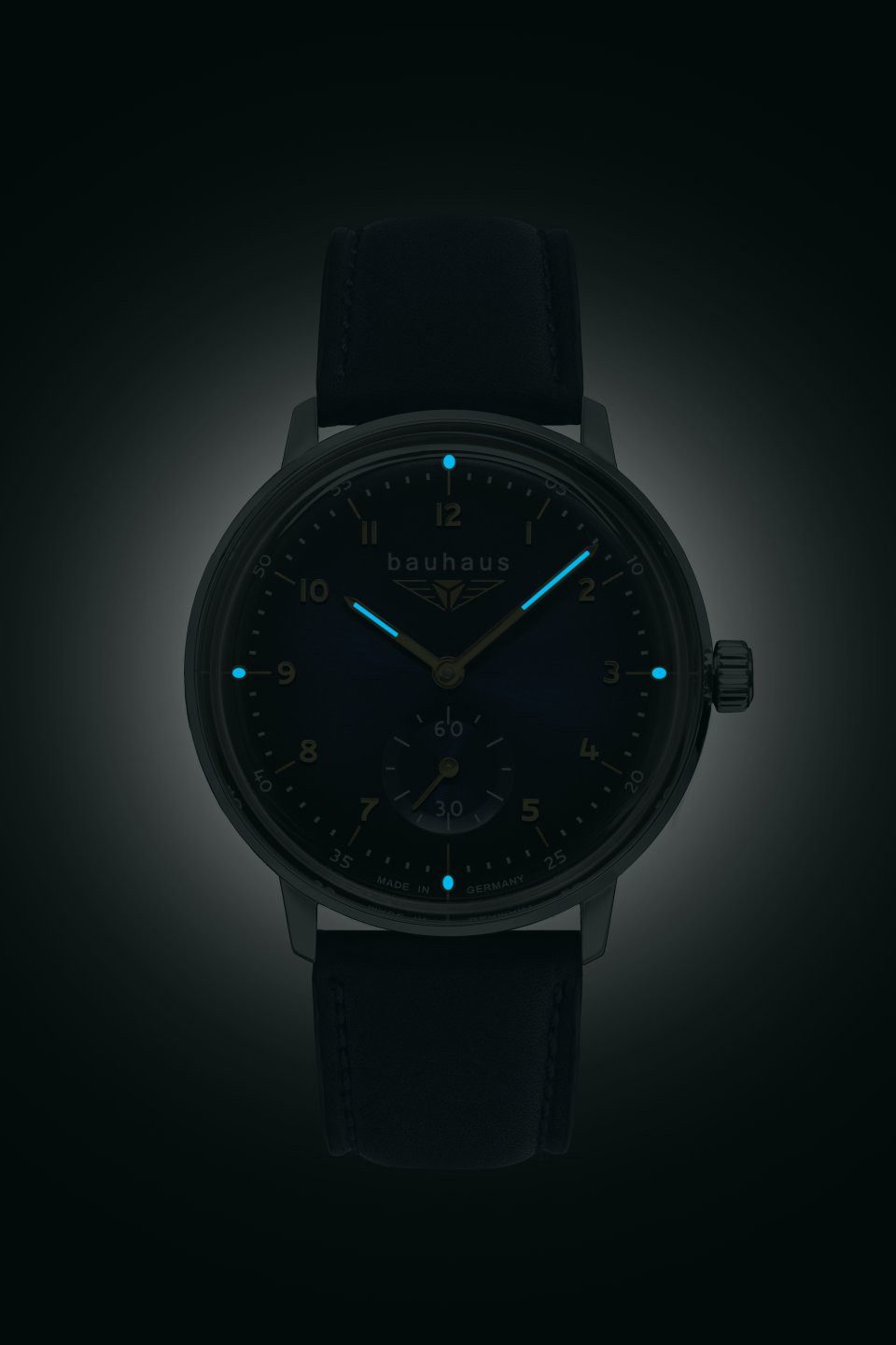 bauhaus Quarzuhr 2037-3, Armbanduhr, Damenuhr, Datum, Leuchtzeiger, Lederband, Made in Germany