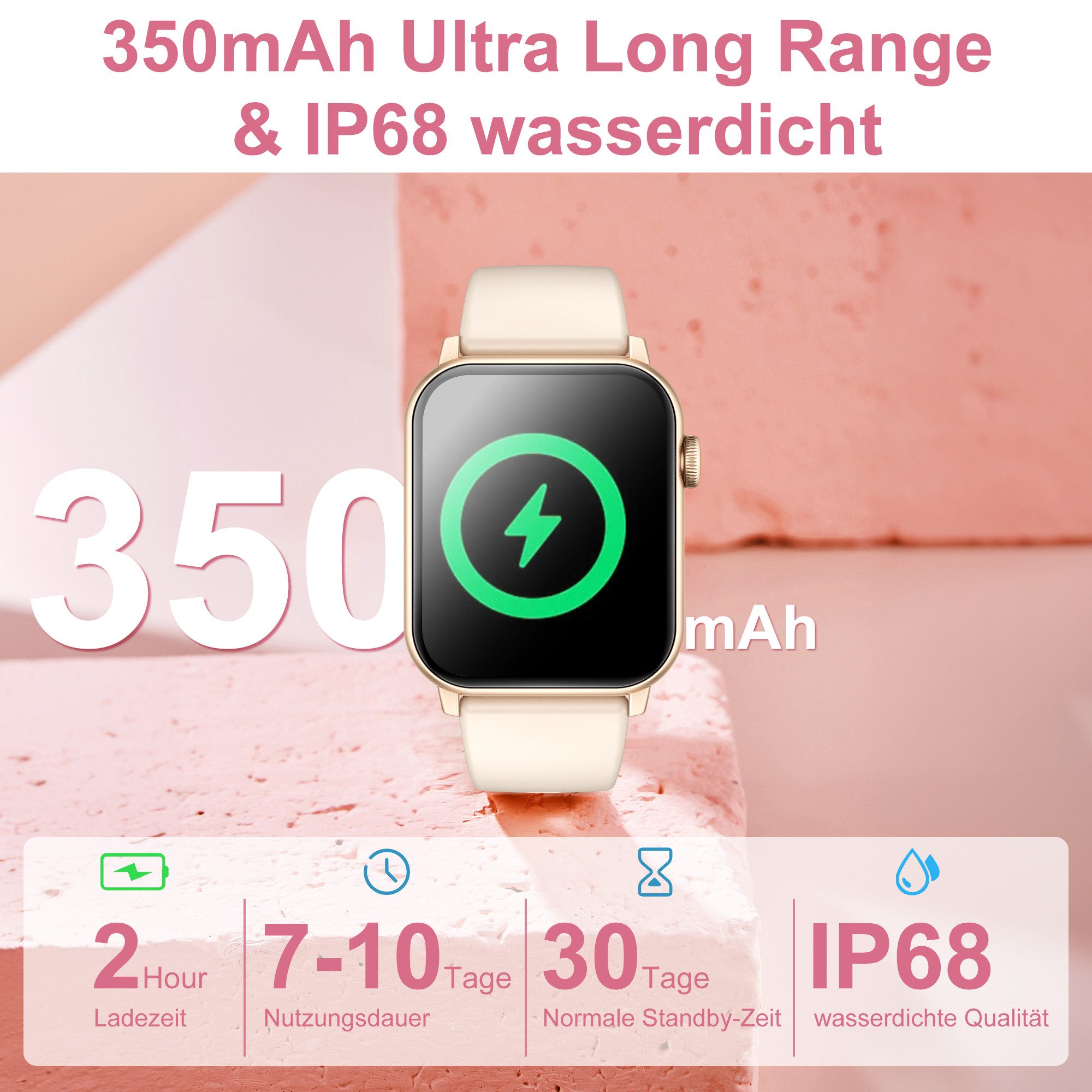 ibettertec 2026 Neues Smartwatch Damen Herren mit Telefonfunktion, Smartwatch 1.85'' HD Fitnessuhr,Silikonarmband + Metallarmband Kombinationsset,Smart Watch fo – Bild 5 von 5