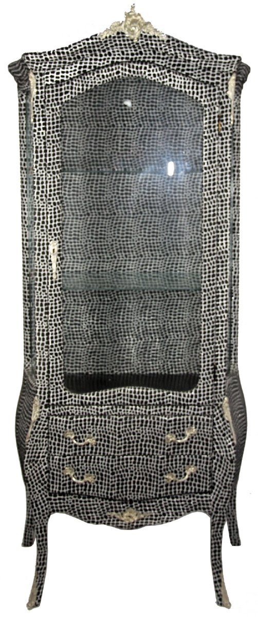 Casa Padrino Vitrine Barock Vitrine Schwarz / Silber 72 x 45 x H. 184 cm - Handgefertigter Vitrinenschrank mit Glastür und 2 Schubladen - Barock Wohnzimmer Möbel
