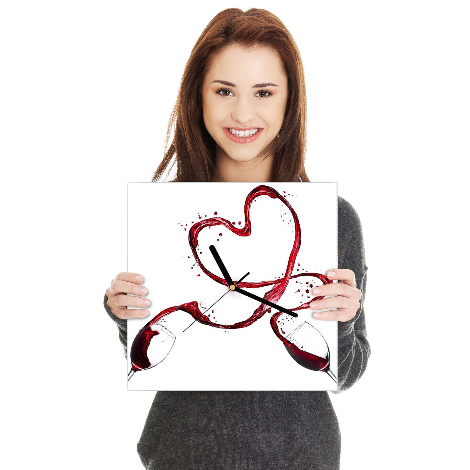 Rotwein aus x mit 30 Wanduhr Herz Größe Glasuhr 30 cm Primedeco Wanduhr Wandkunst Motiv