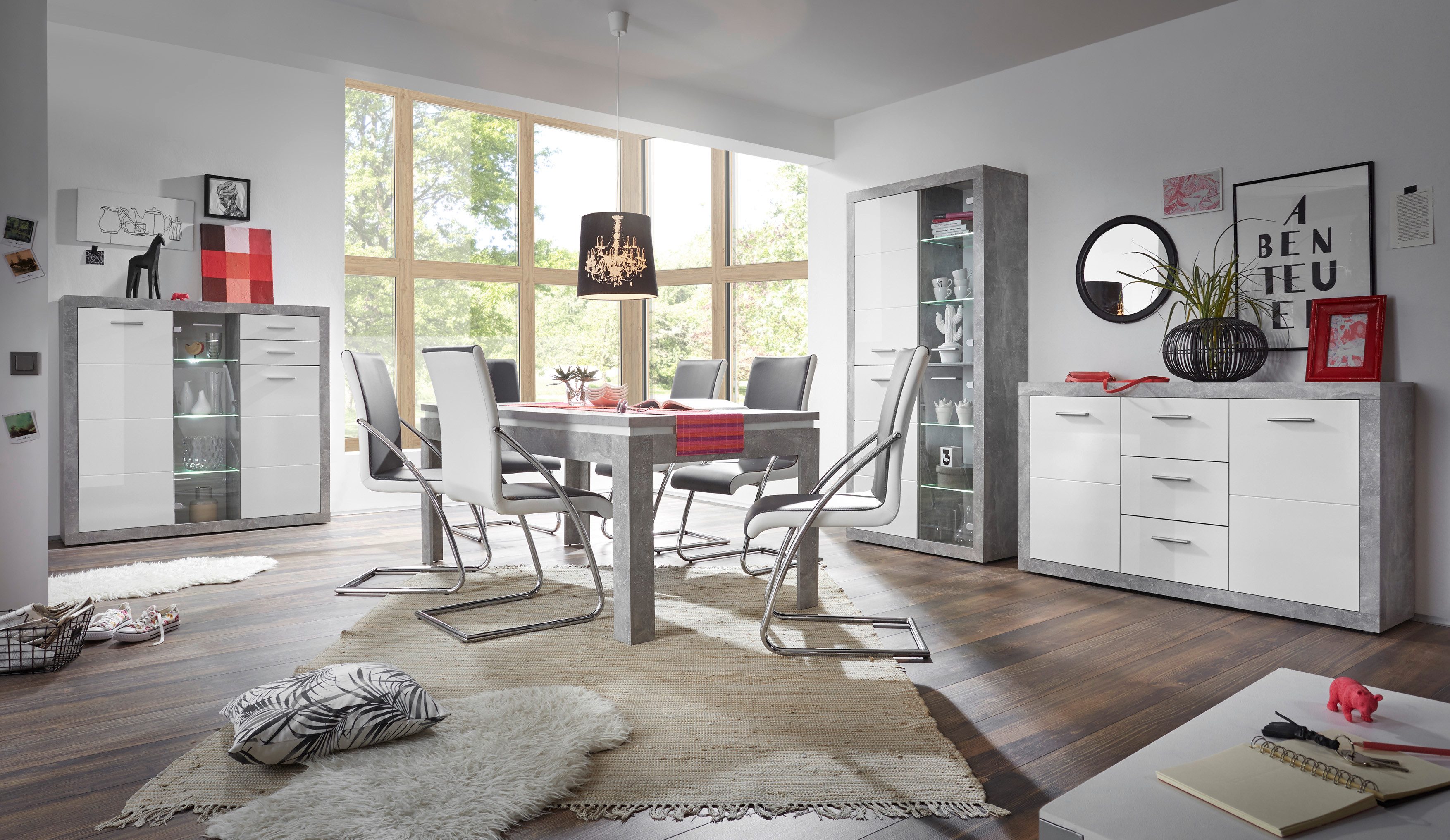 HBZ Highboard Stone weiß Hochglanz, Wohnzimmerschrank BxHxT 137x134x37 cm ( günstig online kaufen