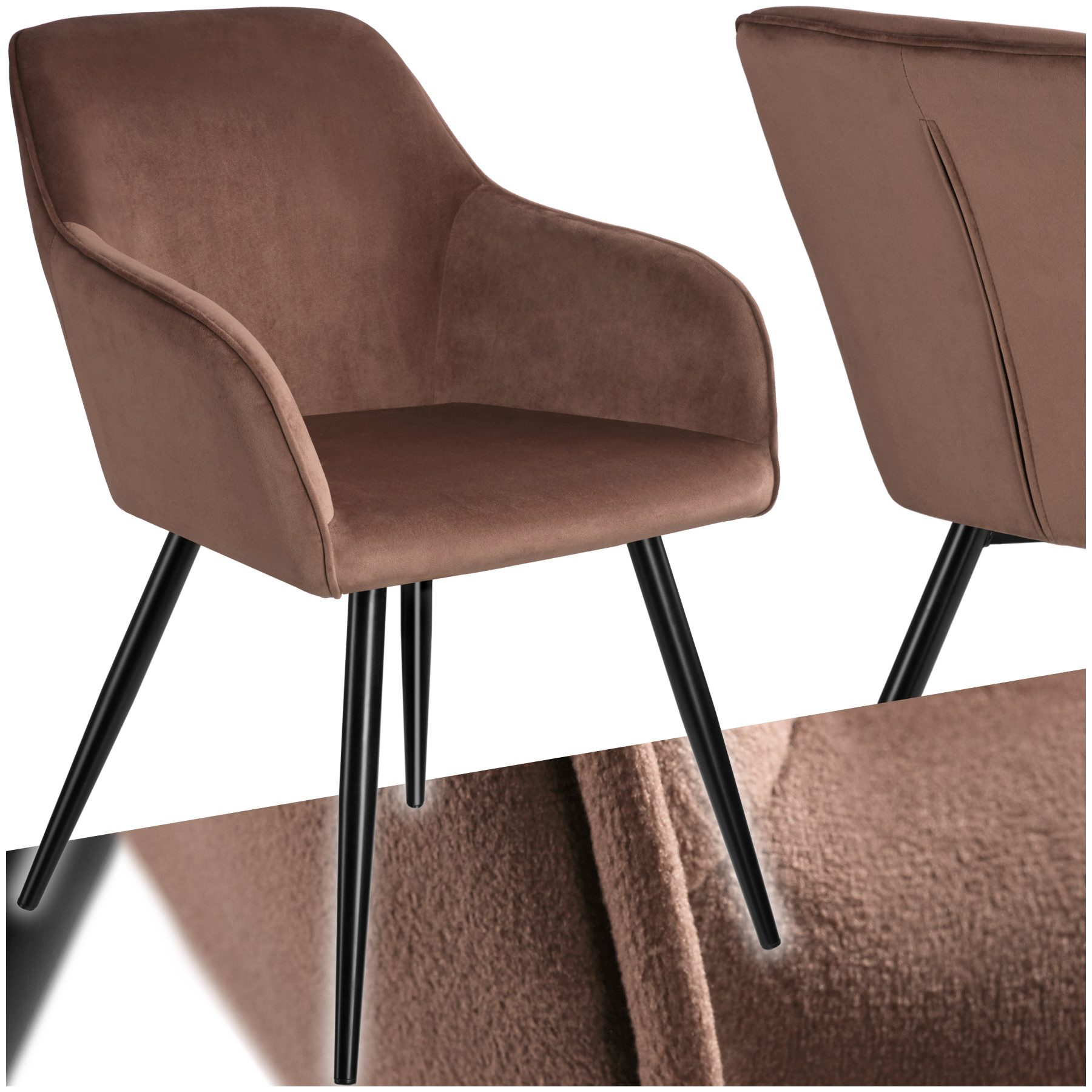 tectake Esszimmerstuhl Küchenstuhl Marilyn Samtoptik, schwarze Stuhlbeine (Set., 1 St), Vielseitig verwendbar und kombinierbar