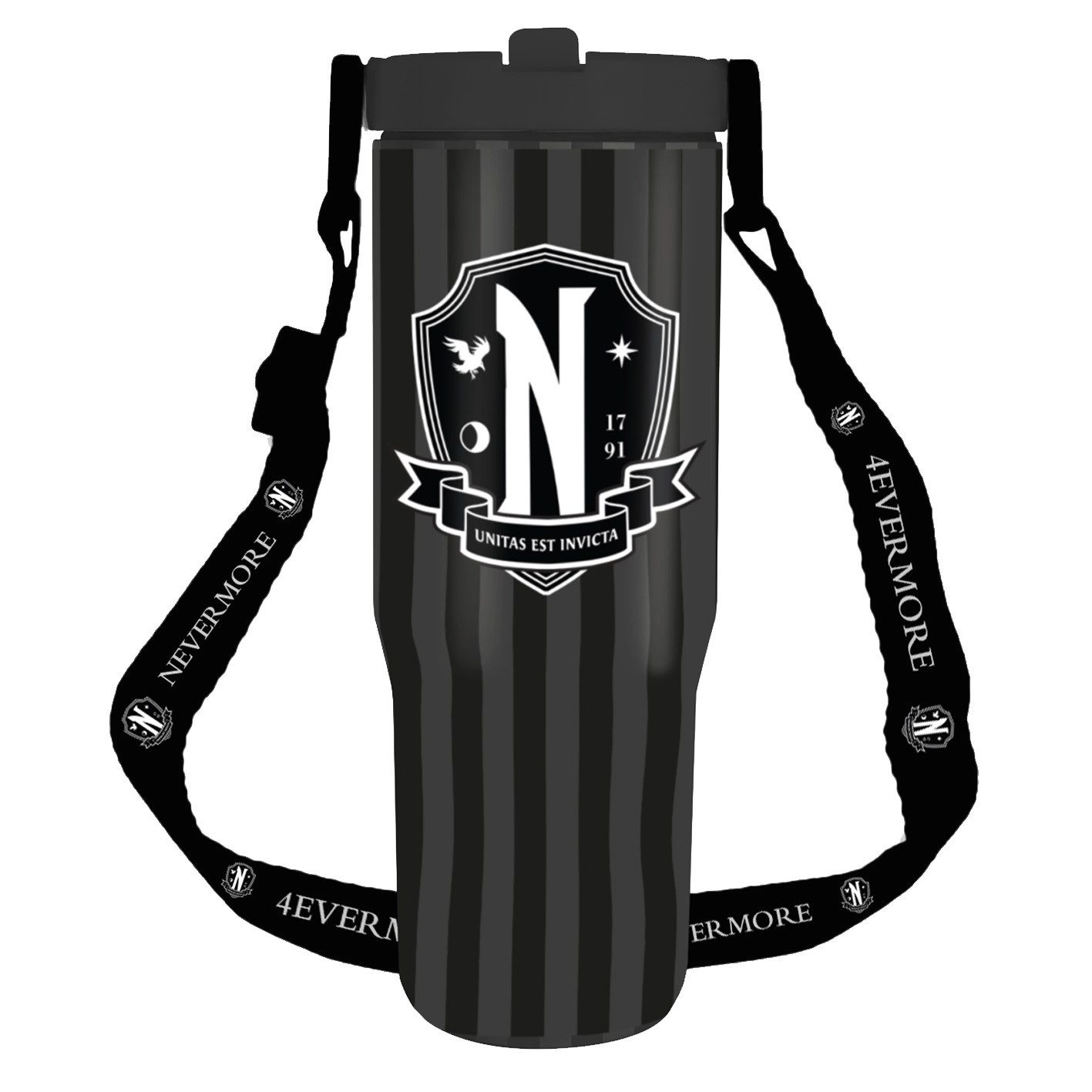 Thermobecher Wednesday - Nevermore - Trinkflasche 850 ml mit Umhängegurt