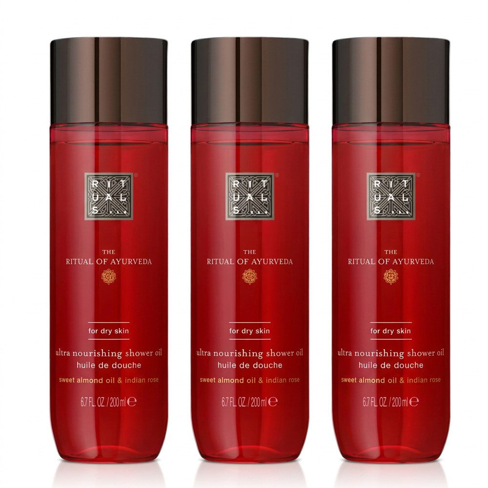 Rituals Körperöl Rituals Ayurveda Duschöl 3er Set, Vorrats-Set mit drei pflegenden Ayurveda Duschölen