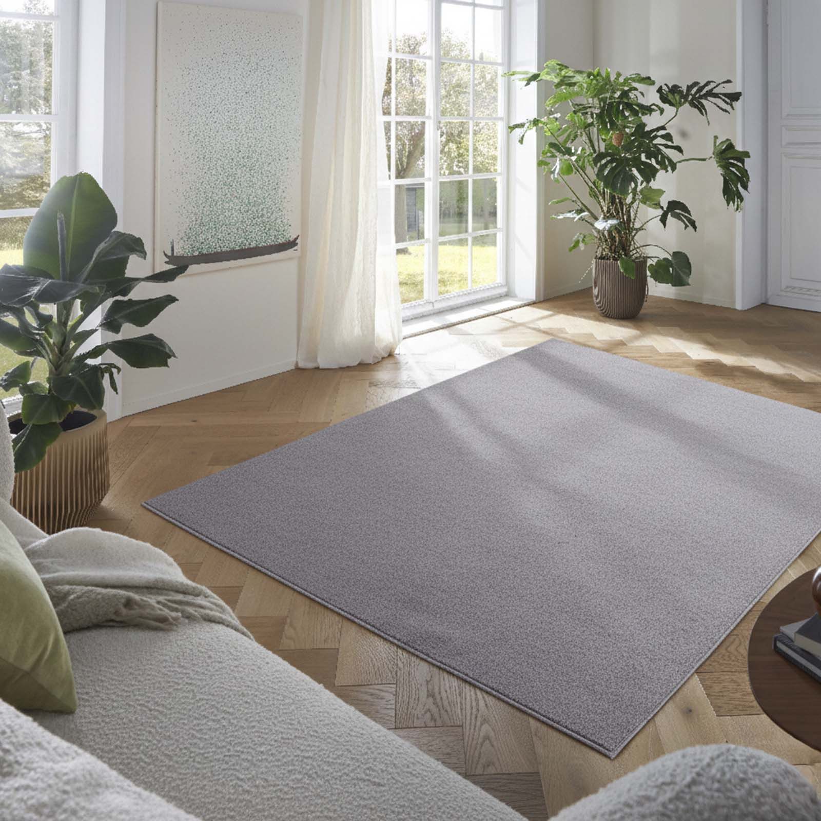 TaraCarpet Teppich Kurzflor-Teppich Madrid Uni, quadratisch, Höhe: 9 mm, Wohnzimmer, Schlafzimmer, Esszimmer, Madrid New grau 240x240