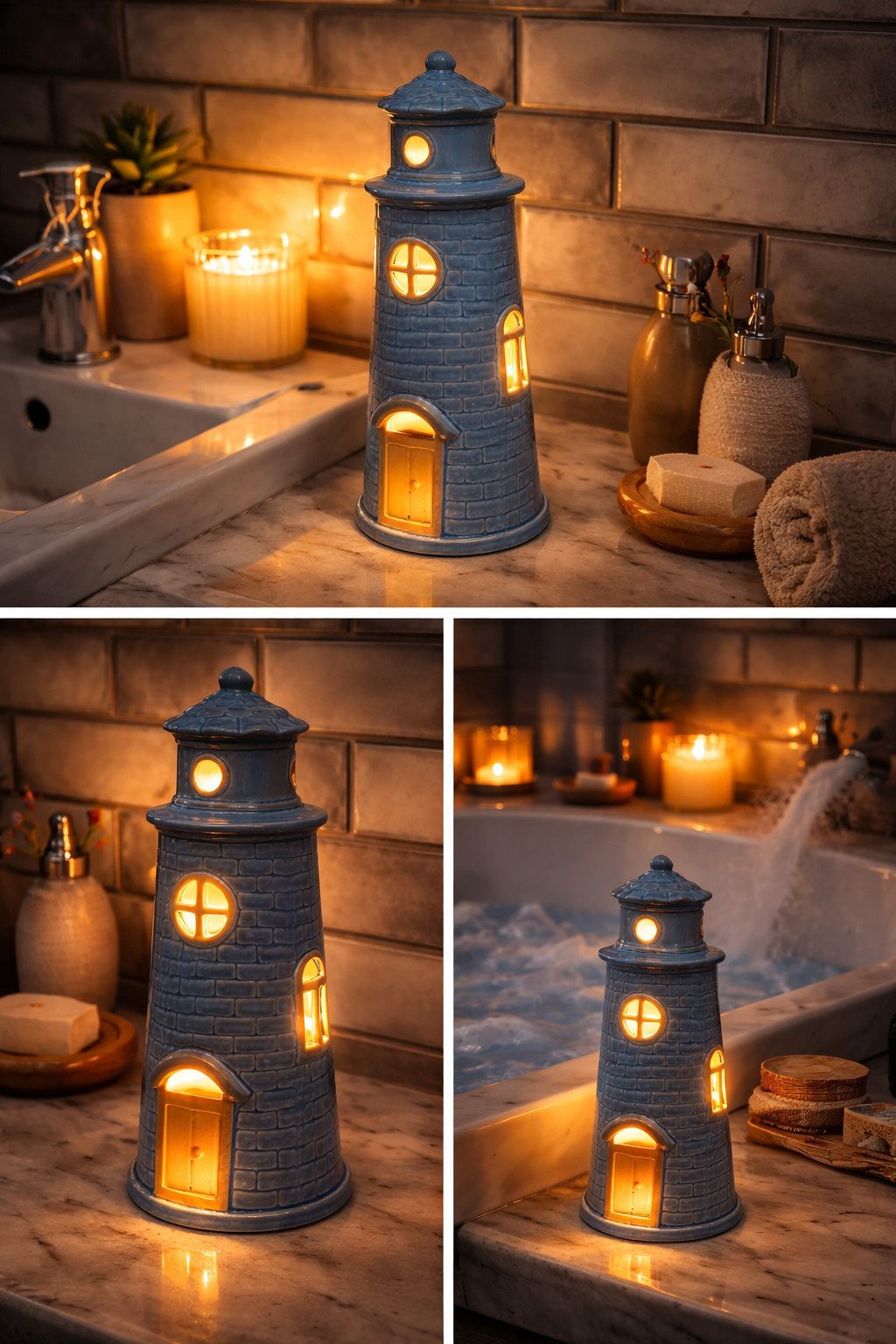 Chic Antique LED Dekoobjekt Chic Antique - Windlicht Leuchtturm mit LED Licht Laterne Keramik, LED fest integriert