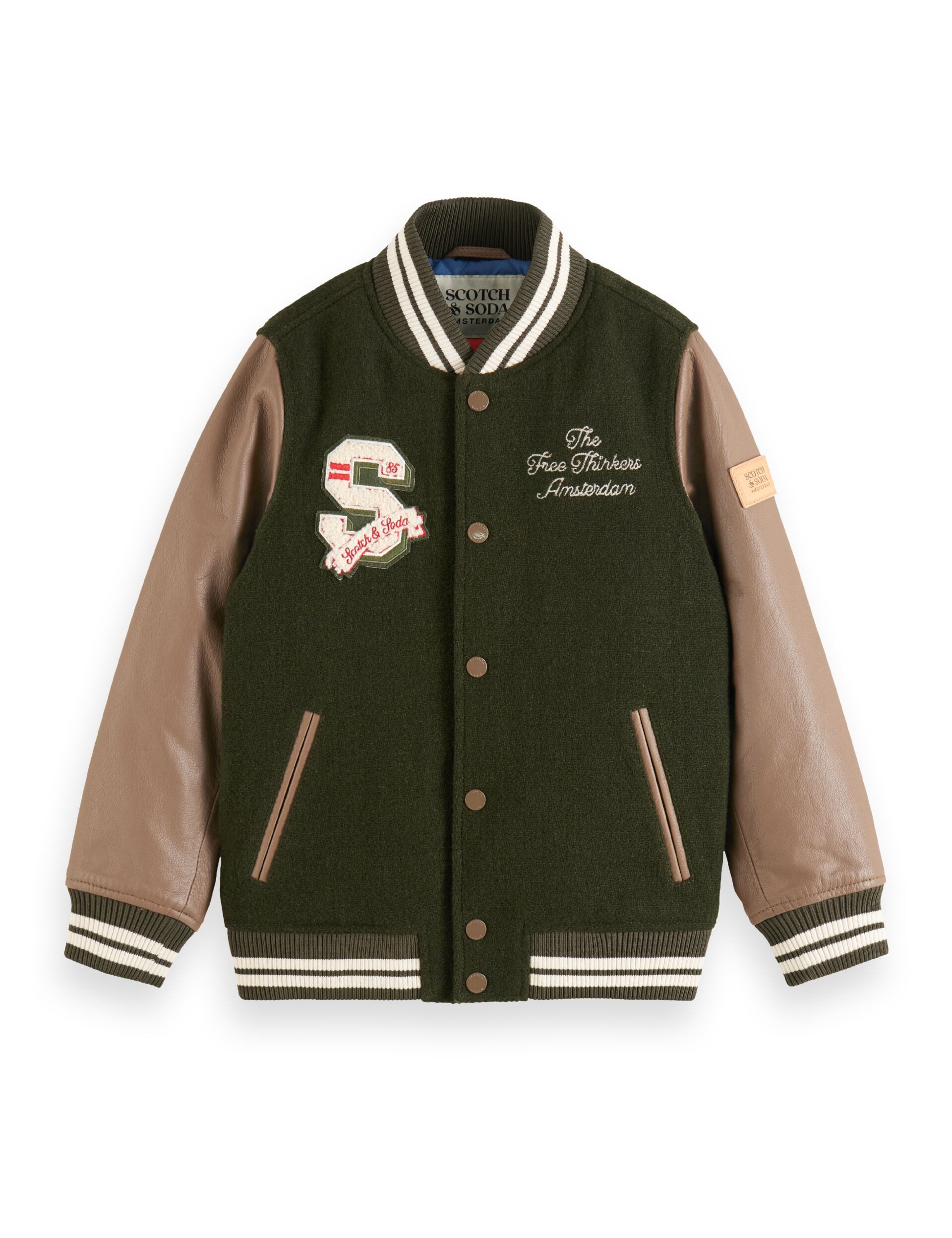 Collegejacke SCOTCH & SODA Collegejacke aus Wolle mit Lederärmeln Logo warm