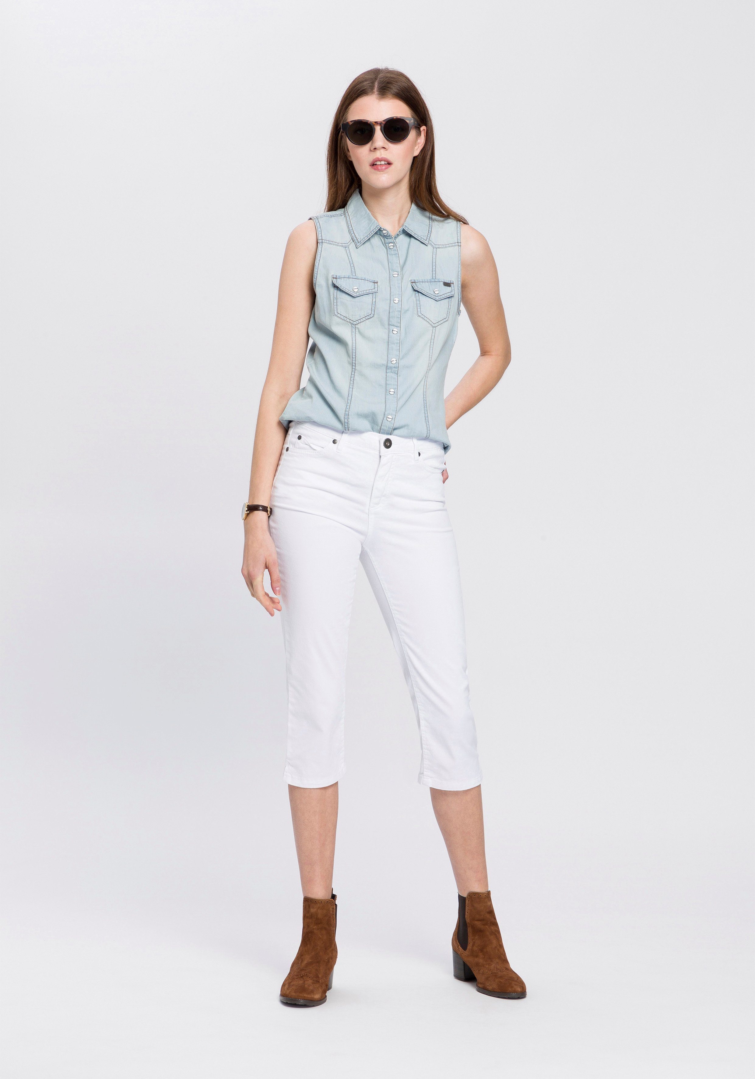 Arizona Jeansbluse mit Knöpfen in Perlmuttoptik