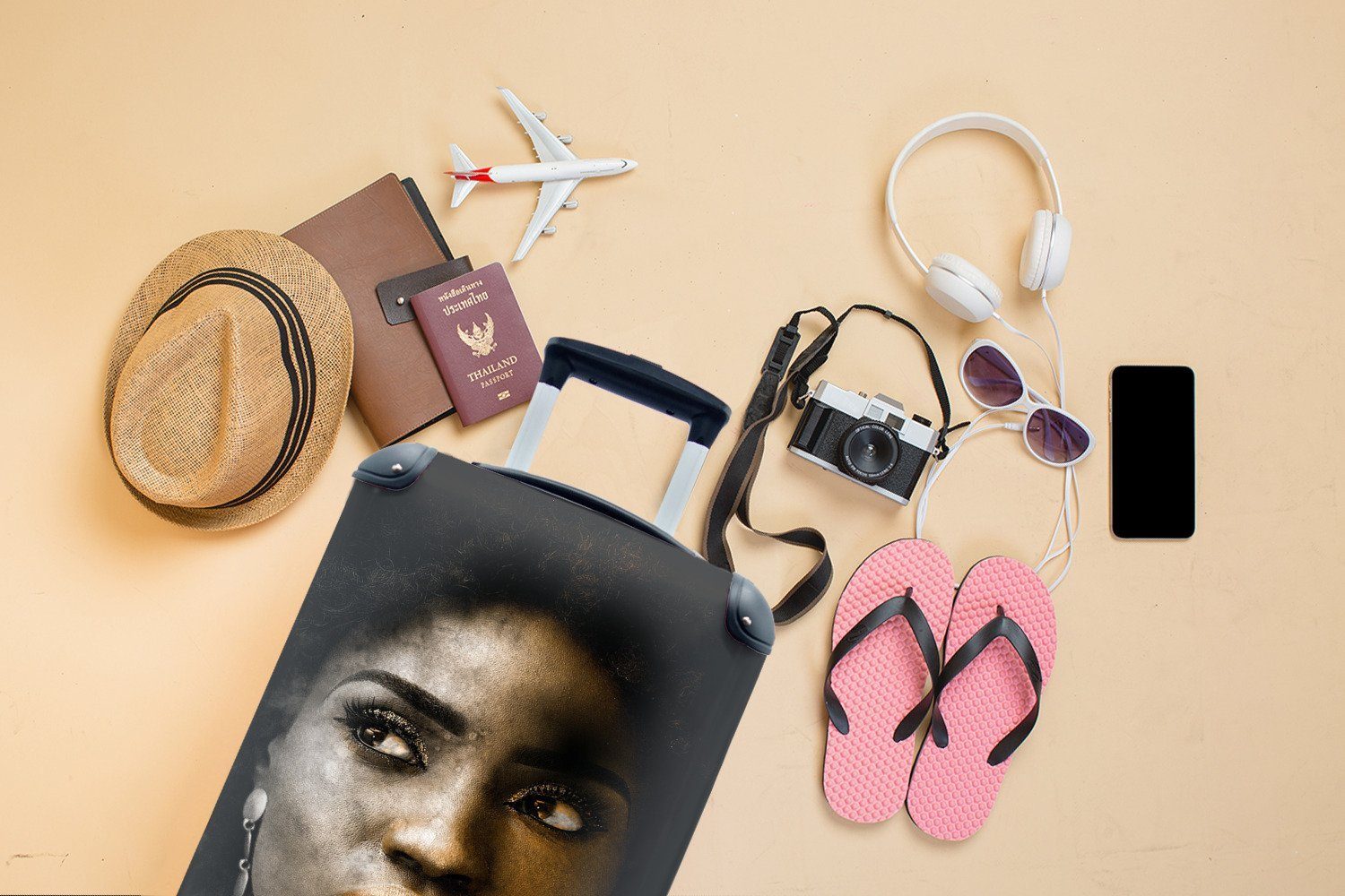 MuchoWow Handgepäckkoffer Handgepäck Frau rollen, - - Ohrringe Reisetasche Reisekoffer für Farbe, 4 mit Ferien, Trolley, Rollen