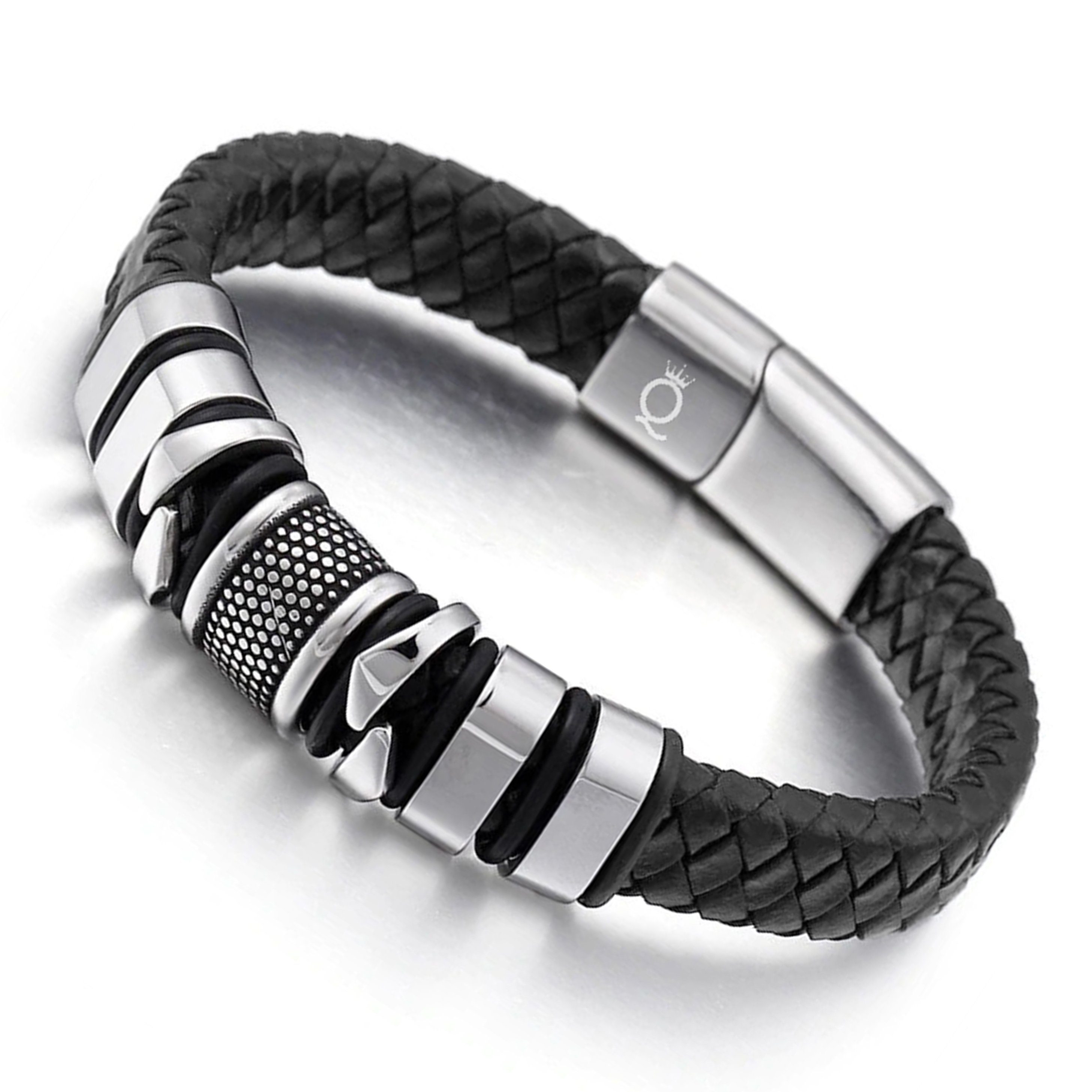 UNIQAL.de Lederarmband Lederarmband Herren "BLACK MAMBA" Geflochten (Edelstahl, Echtleder, Casual Style, Handgefertigt in Deutschland), Designed in Germany Silber