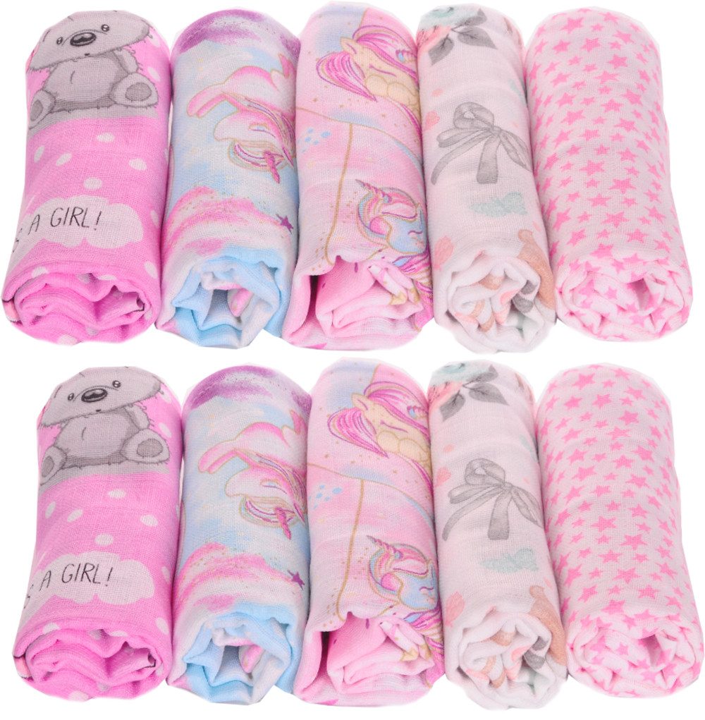 La Bortini Stoffwindeln 10er Pack Spucktücher Baby Mullwindeln Schmusetücher Mulltücher (Babytücher Paket, 10 Stück, für Neugeborene), aus reiner Baumwolle, große Packung