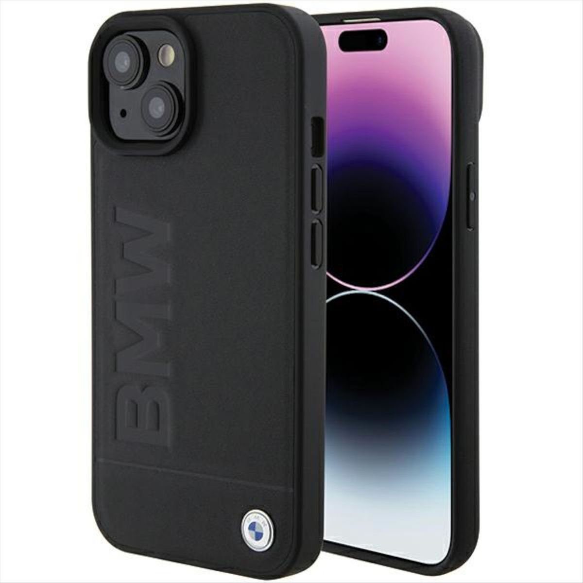 BMW Smartphone-Hülle BMW Apple iPhone 15 Schutzhülle Case Cover Leather Hot Stamp Schwarz