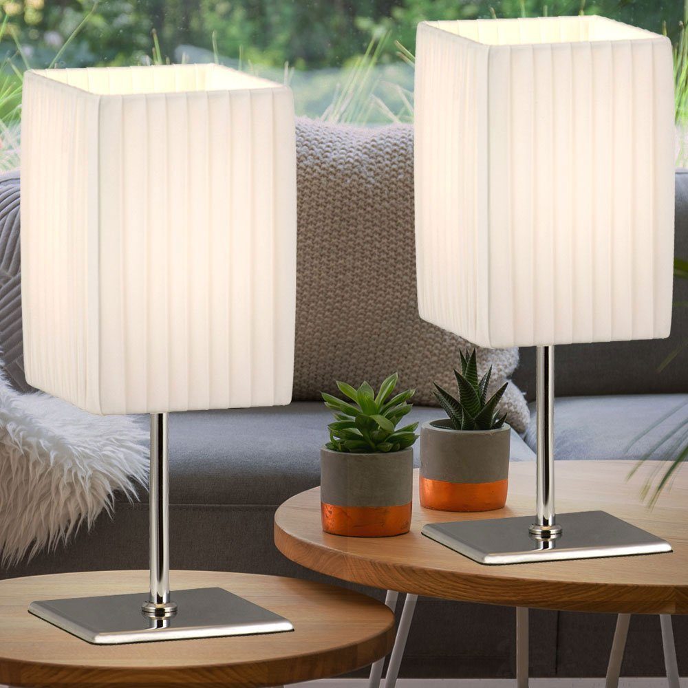 Fernbedienung Zimmer Ess Leuchtmittel Tischleuchte, Textil Lampe Warmweiß, LED Wohn Tisch inklusive, weiß etc-shop dimmbar