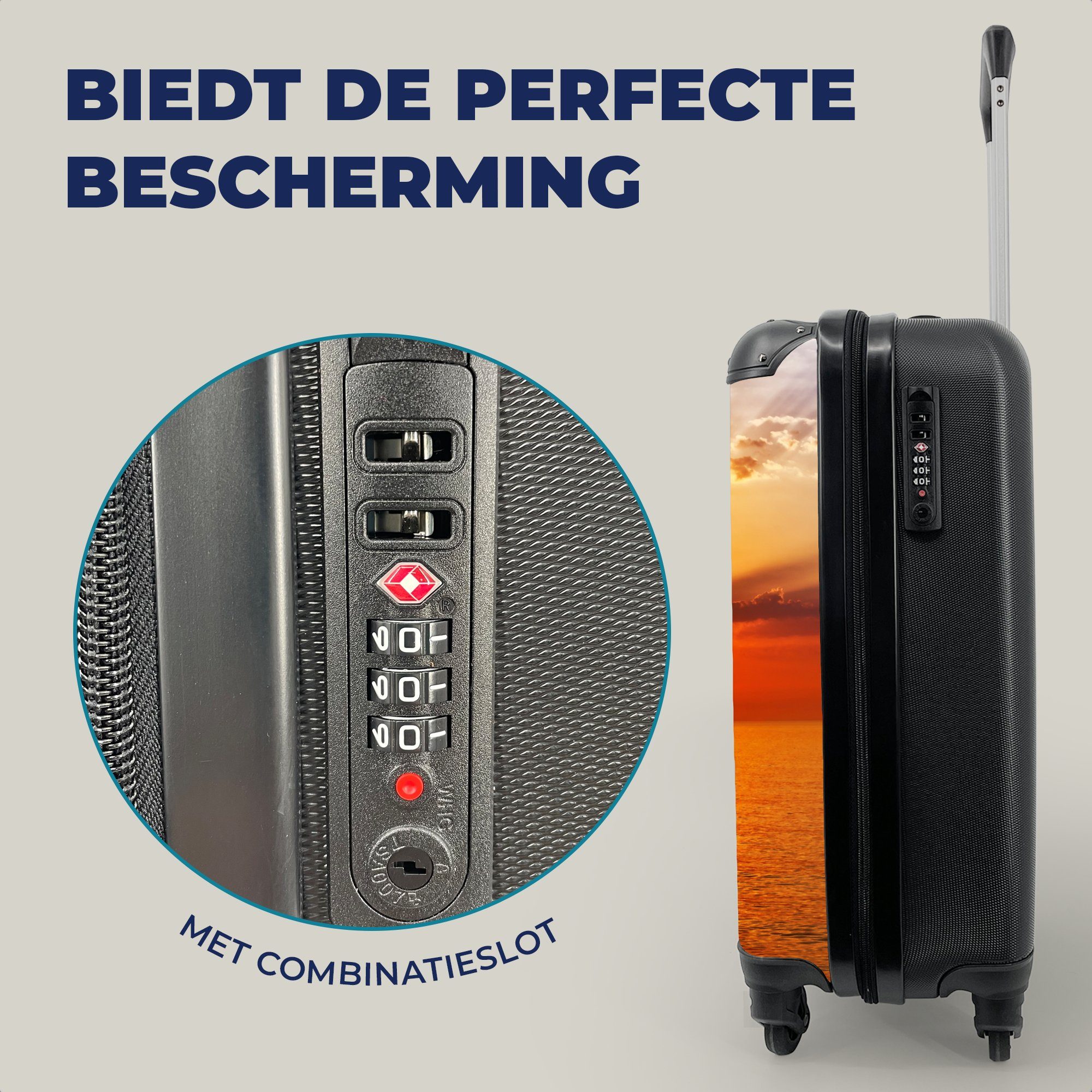 MuchoWow Handgepäckkoffer Sonnenuntergang - Meer 4 Wasser, Himmel für Reisetasche Trolley, Rollen, Reisekoffer mit - - - Handgepäck - Ferien, rollen, Orange Horizont