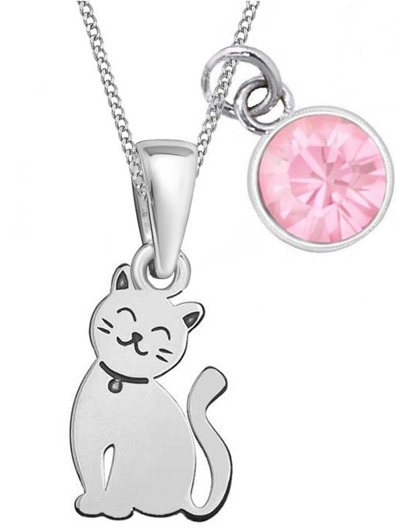 Goldene Hufeisen Kette mit Anhänger mini Katze Anhänger mit 38cm Kette 925 Silber Mädchen Kinder (3-tlg, inkl. Etui), Schmuck für Mädchen