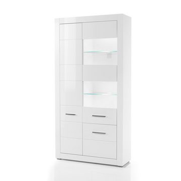 Lomadox Wohnwand BALVE-61, (5-St., 5-tlg), Wohnzimmer -Set inkl. Vitrine mit LED in Hochglanz weiß 265x198x45cm