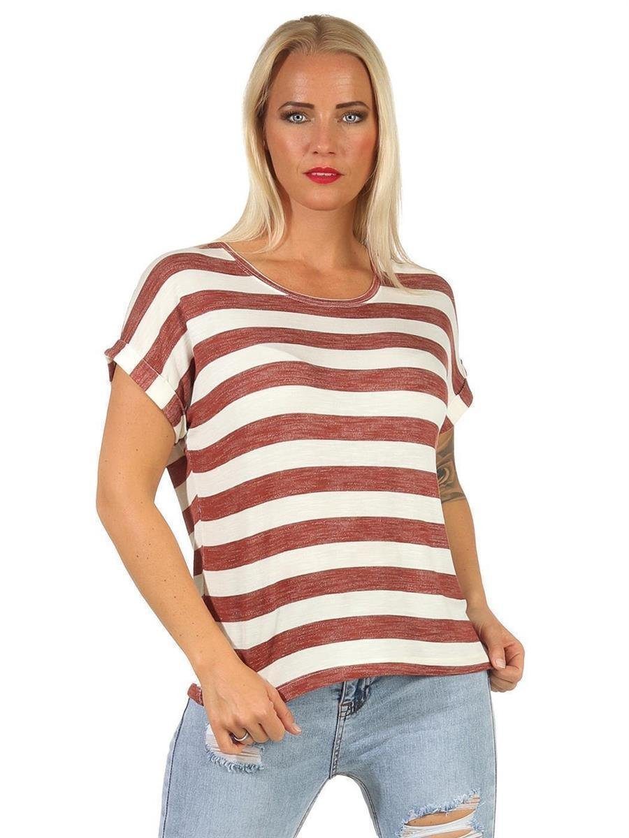 EloModa Shirttop Damen T-Shirt Gestreift Shirts Kurzarm Sommer, S M L XL  (1-tlg)