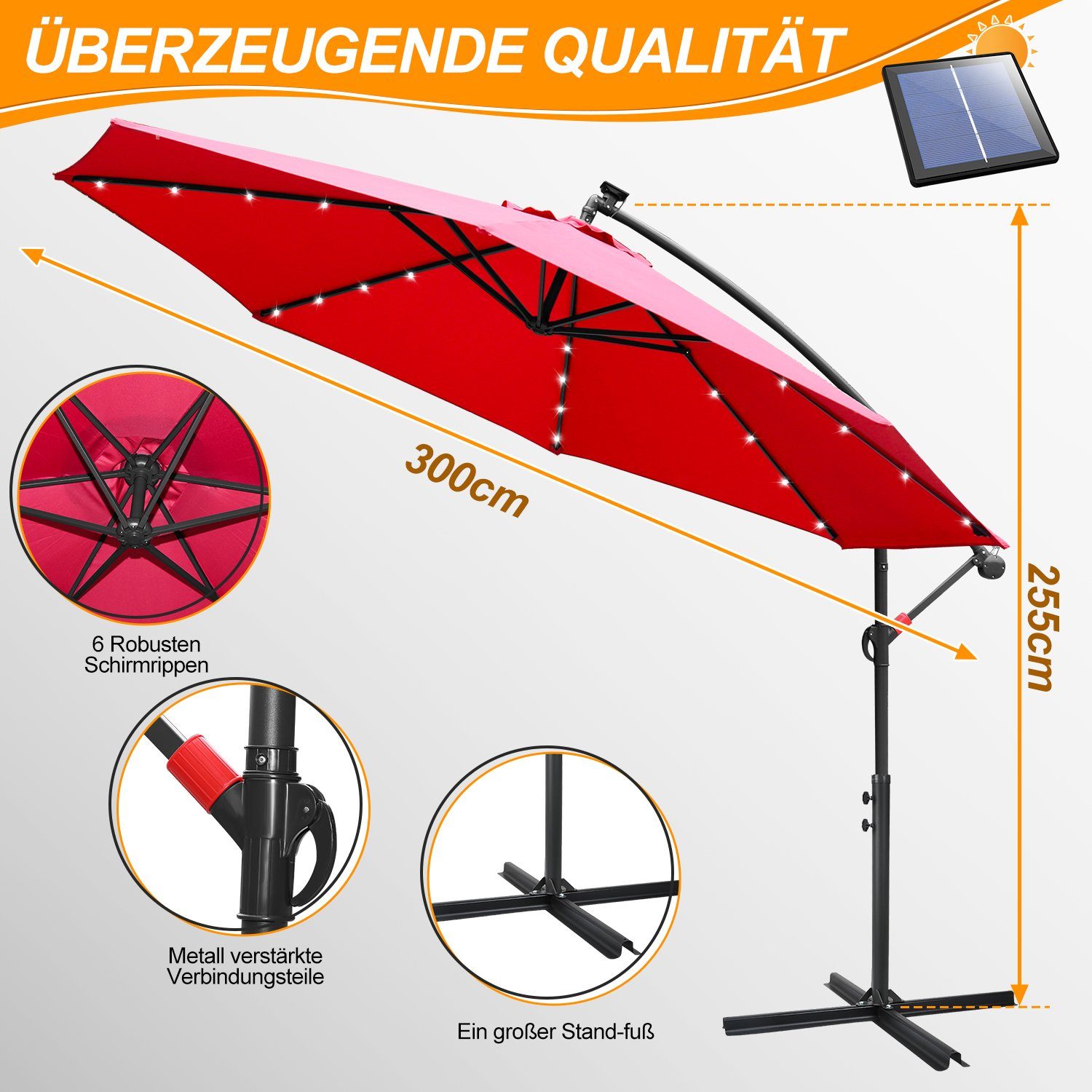 Clanmacy Sonnenschirm Sonnenschirm Ampelschirm,UV-Schutz,Eisen mit Ständer, günstig online kaufen