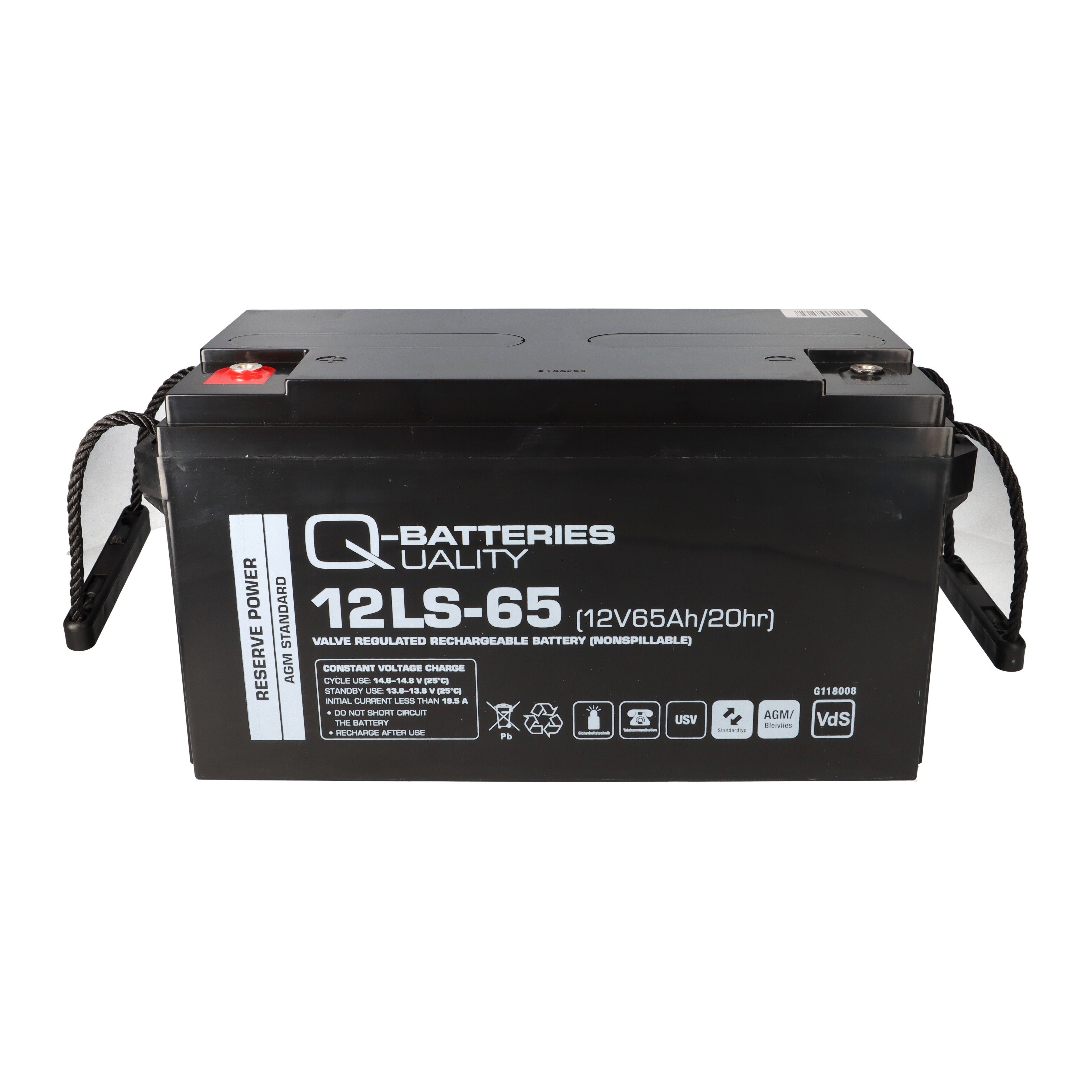 VRLA 12LS-65 / Blei-Vlies-Akku Bleiakkus Q-Batteries AGM 12V Q-Batteries VdS mit 65Ah