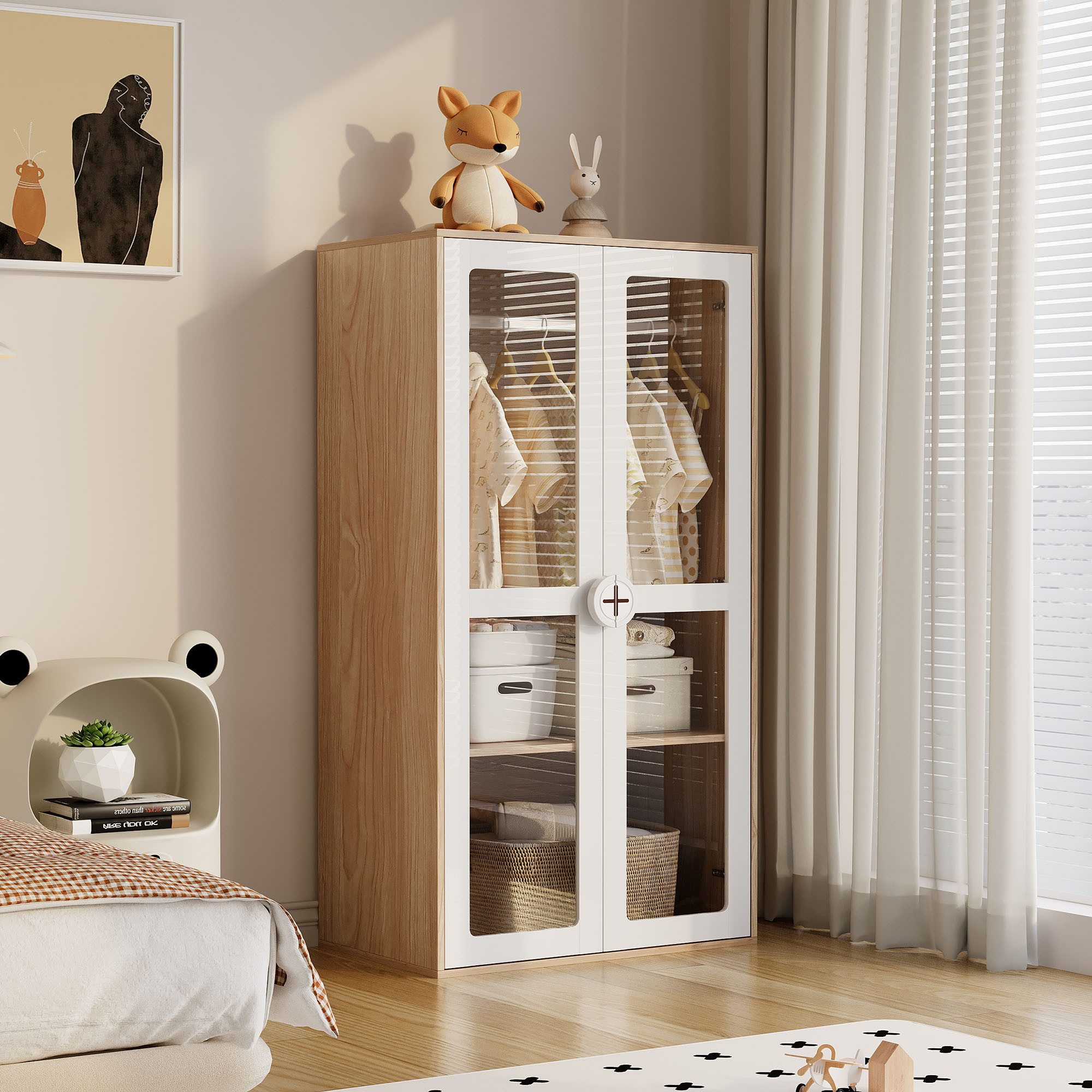 OKWISH Kleiderschrank zweitüriger Glastür-Schrank (Flurschrank, 2-St., günstig online kaufen