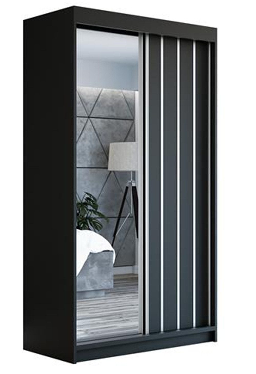 A&J MöbelLand GmbH Schiebetürenschrank VIGO mit Spiegel. (nur für kurze Zeit! TOP ANGEBOT! Geräumiger Schrank mit viel Stauraum:6 Regalen und 1 Kleiderstange – -ideal zur Aufbewahrung von Kleidung und Accessoires. TOP PRODUKT! Farbe und Größe (120 cm, 160