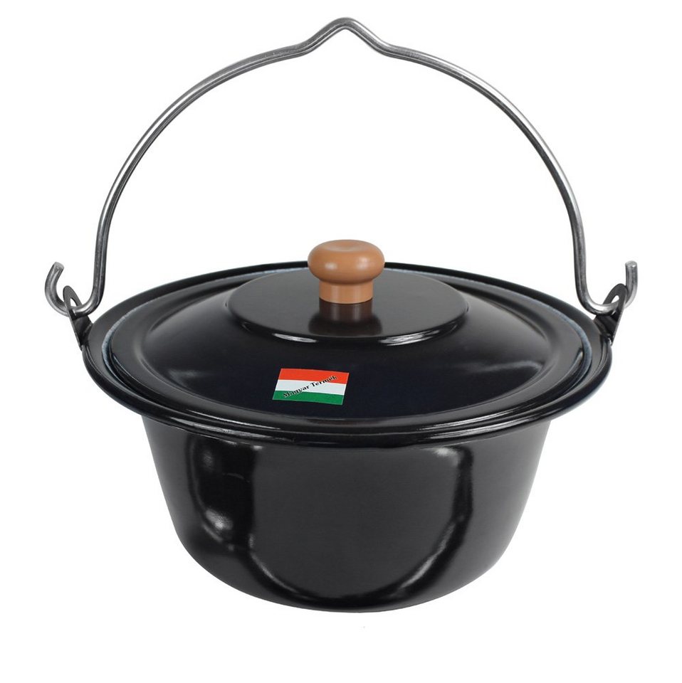Grillplanet Holzkohlegrill Outdoor Gulaschkessel emailliert inclusive Deckel 4 Liter, Set