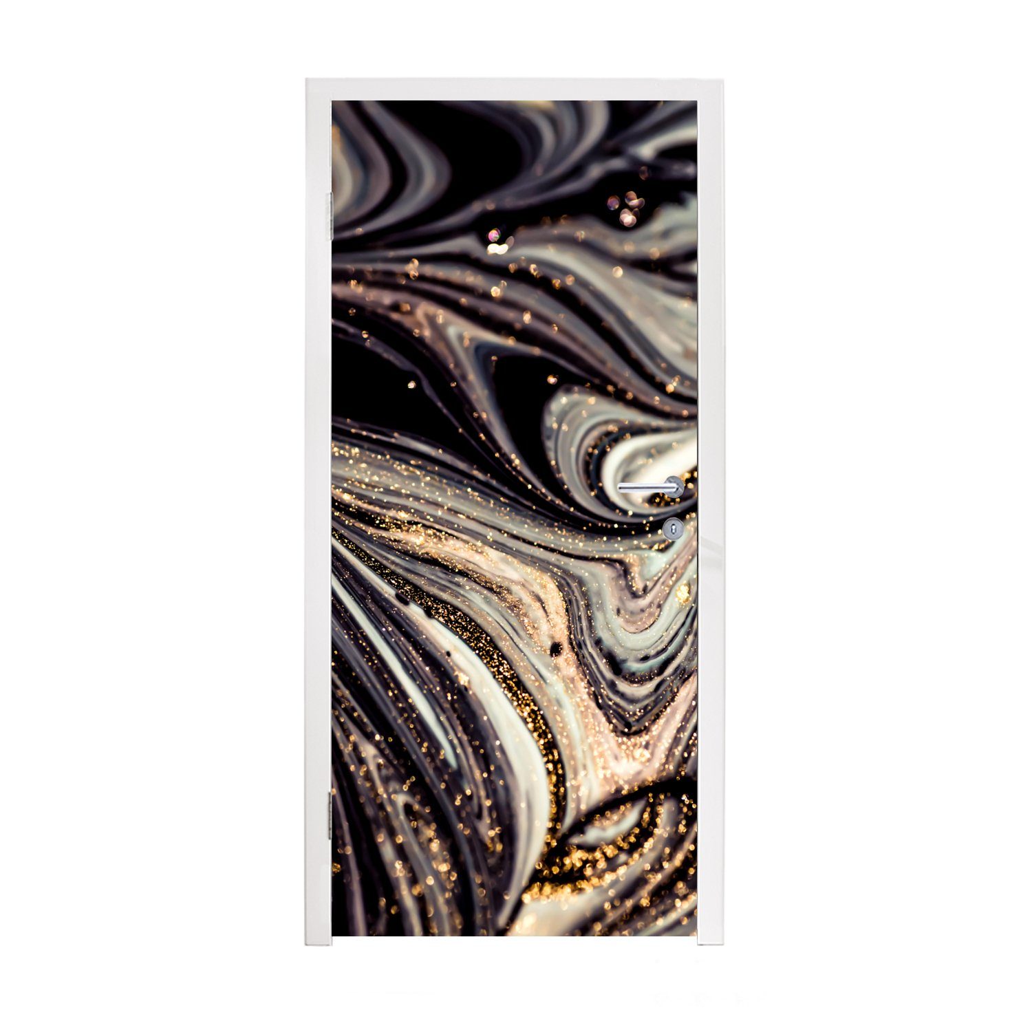 MuchoWow Türtapete Marmoroptik - Schwarz - Gold - Weiß - Glitter - Marmor, Matt, bedruckt, (1 St), Fototapete für Tür, Türaufkleber, 75x205 cm | Türtapeten