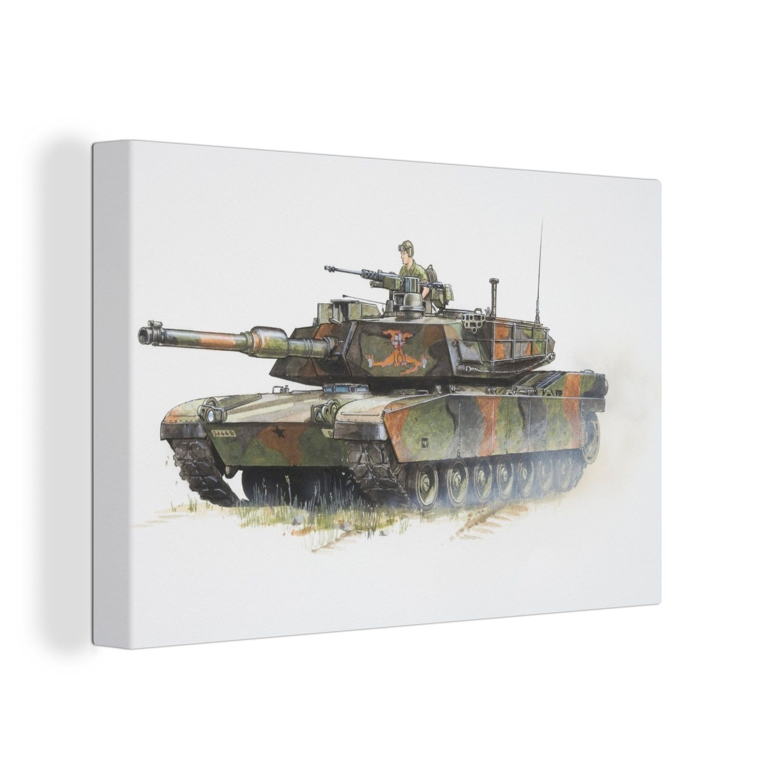 OneMillionCanvasses® Leinwandbild Eine Illustration eines Panzers der amerikanischen Armee, (1 St), Wandbild Leinwandbilder, Aufhängefertig, Wanddeko, 30x20 cm