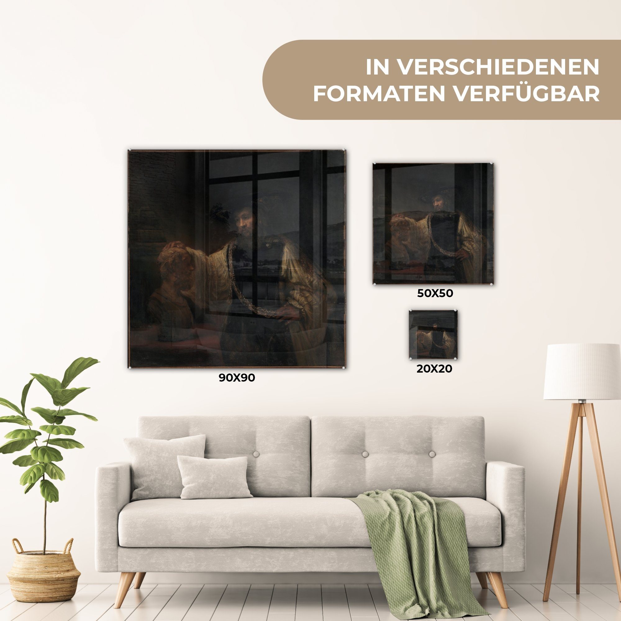 Homer Bilder Acrylglasbild Wandbild - Foto auf Büste MuchoWow - (1 Glasbilder Glas Aristoteles an von Glas St), - Rembrandt, auf - Wanddekoration der