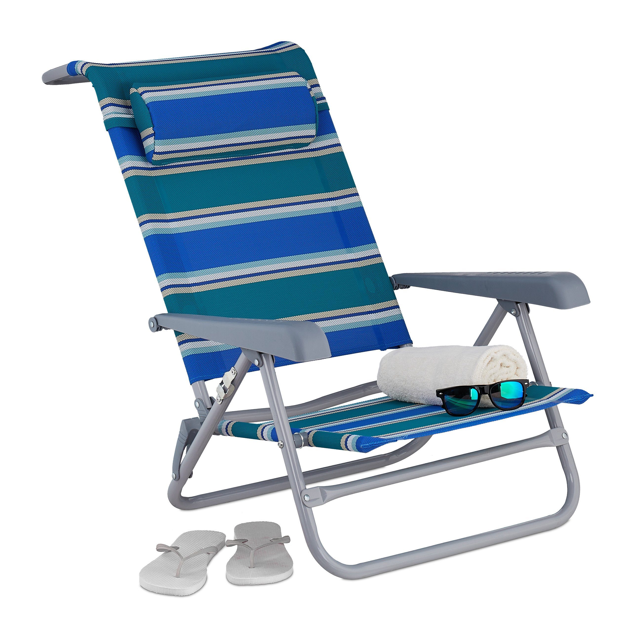 relaxdays Klappstuhl Klappbarer Liegestuhl mit Nackenkissen günstig online kaufen