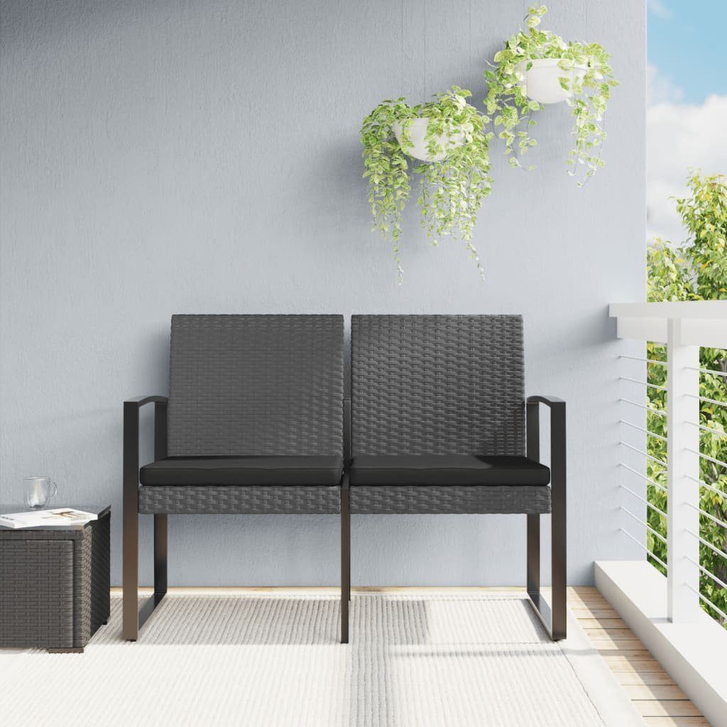 vidaXL Gartenbank Gartenbank 2-Sitzer mit Kissen Dunkelgrau PP-Rattan (1-St)