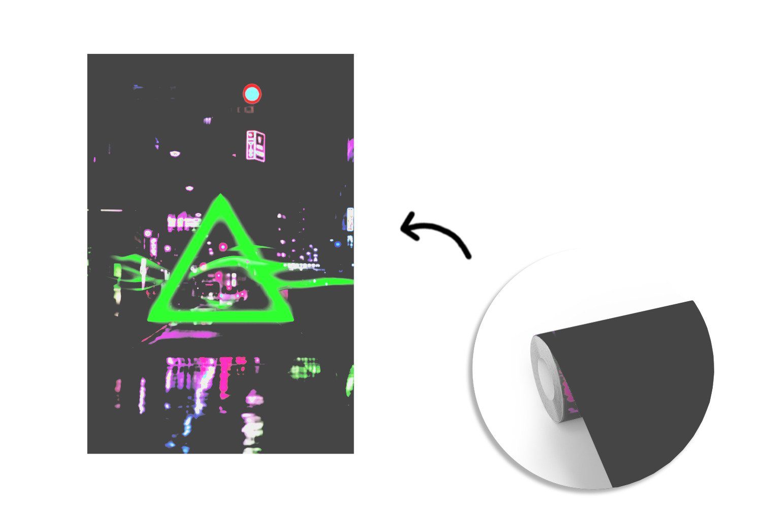 Spiele, - Tapete Fototapete bedruckt, Neon Dreieck (3 Matt, St), - Vinyl für Wohnzimmer, - Wandtapete Spiele Abstrakt Montagefertig MuchoWow -