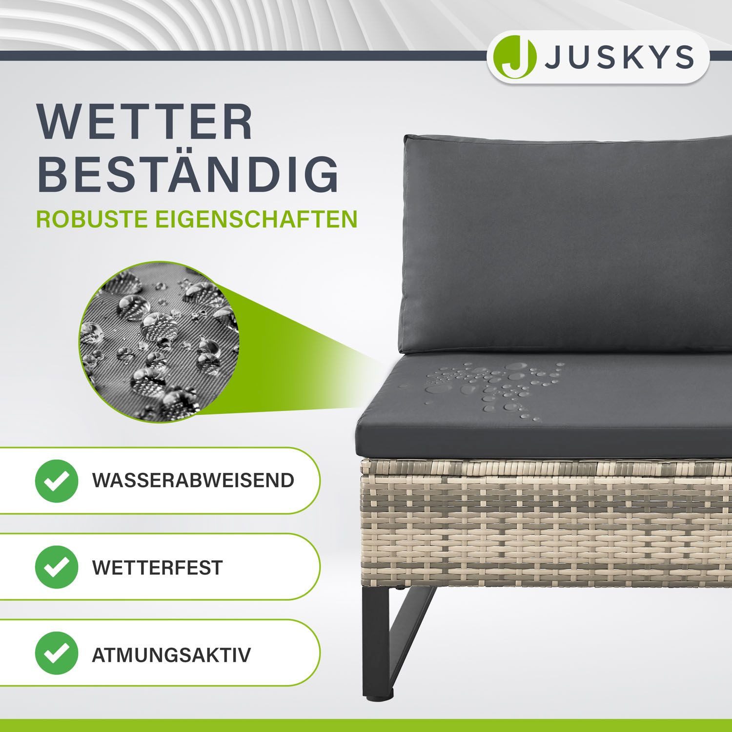 Juskys Gartenlounge-Set Santorini, (4-tlg), Polyrattan Sitzgruppe mit Beistelltisch & Auflagenbox, wetterfest