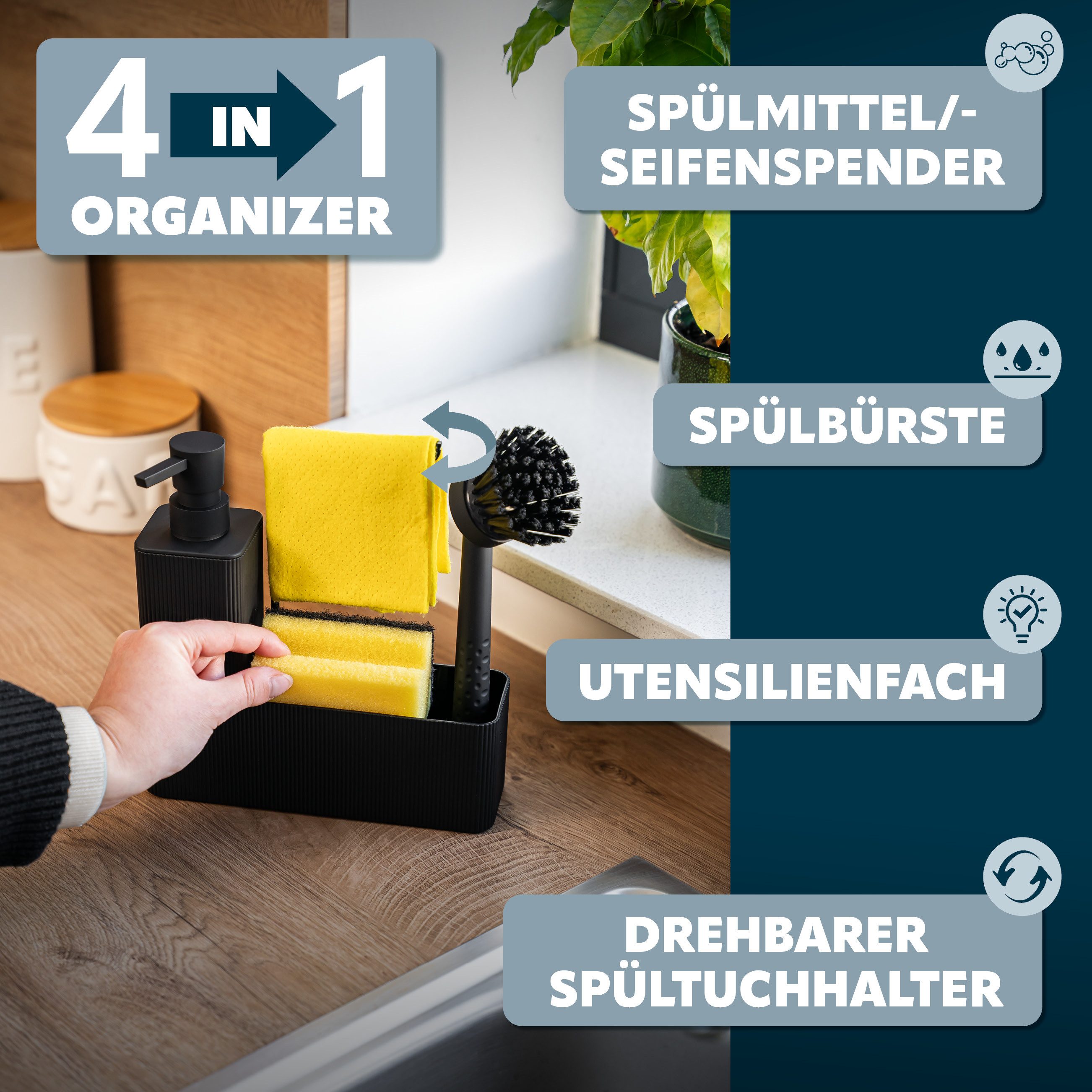 eluno Seifenspender Spülbecken Organizer ca. 20,5 x 22,5 x 6,5 cm (B/H/T)